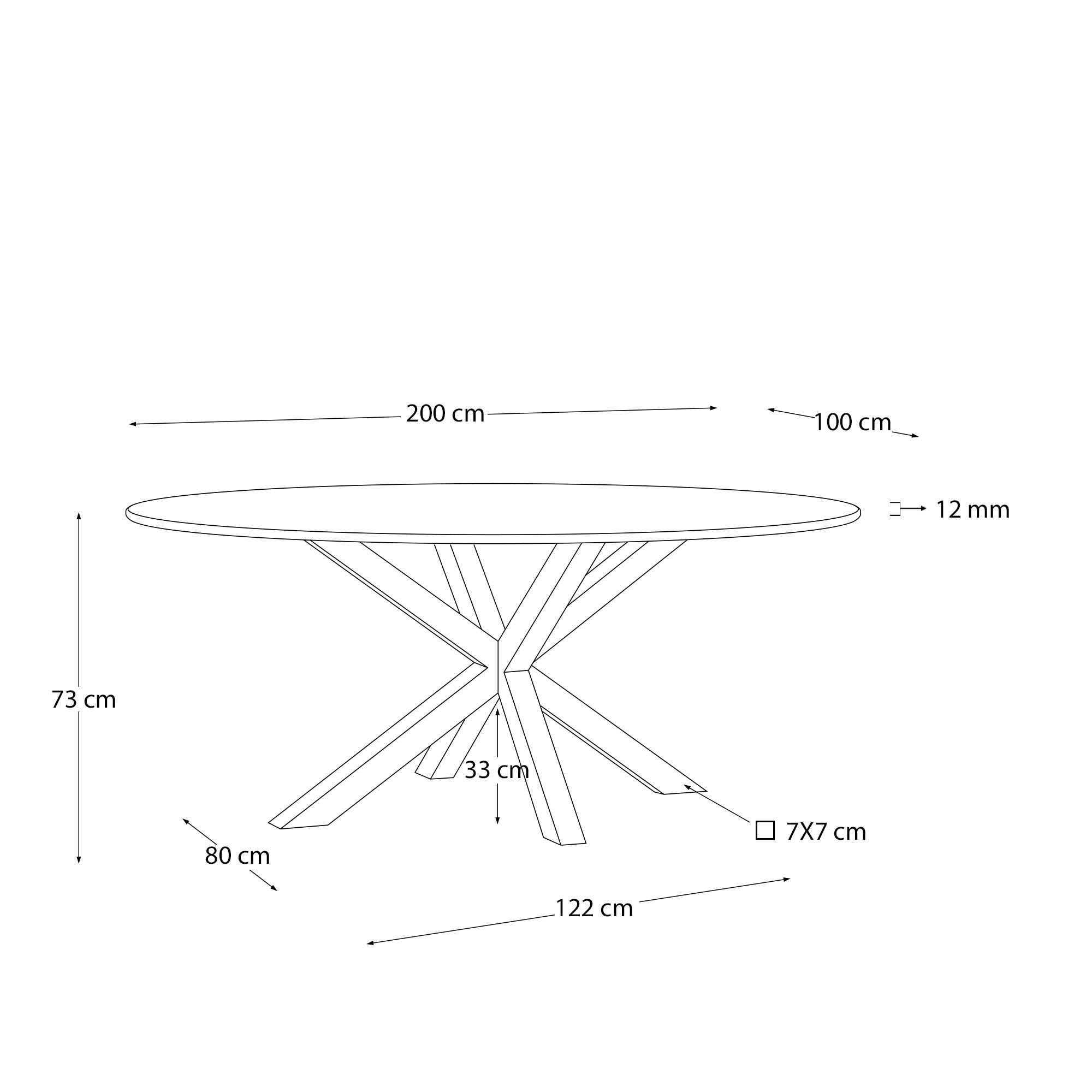 Ovaler Tisch Argo: Stilvolles Design aus schwarzem Milchglas und robusten Stahlbeinen in Holzoptik, ideal für elegante Esszimmer und gesellige Anlässe.