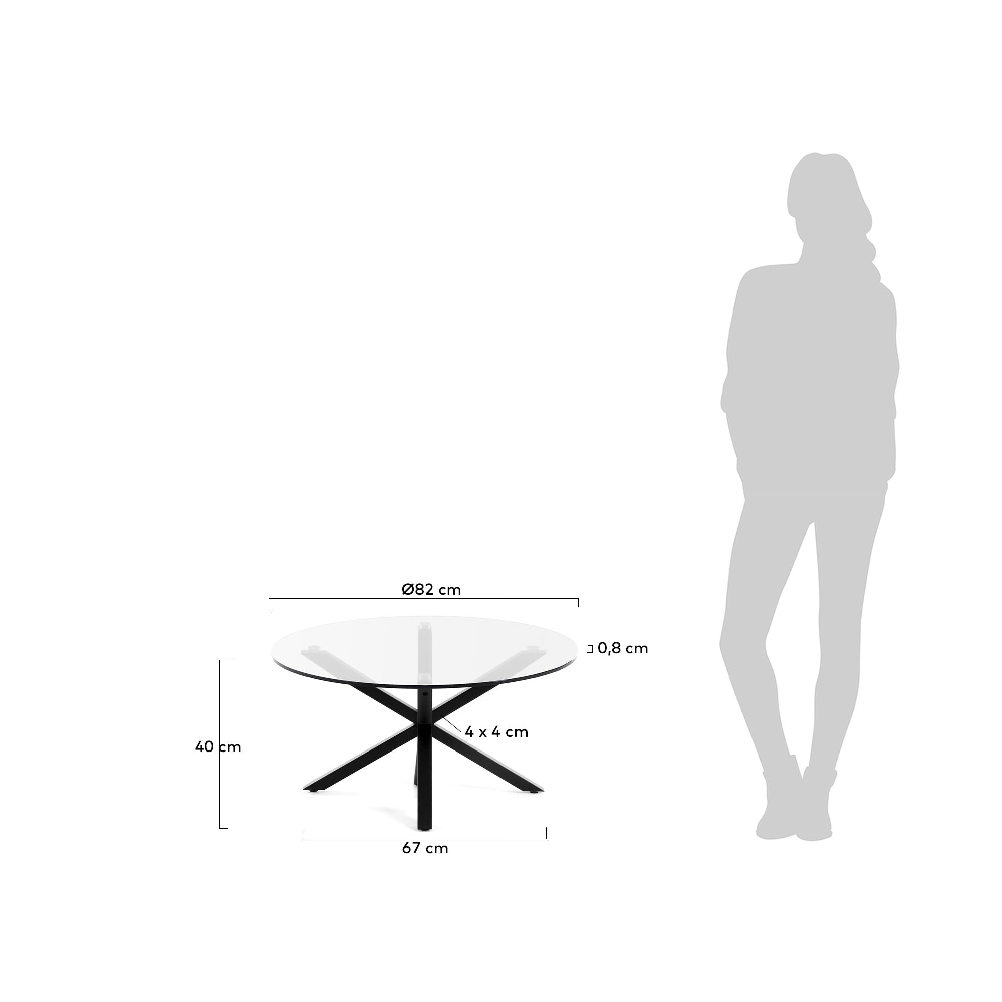 Moderner Argo Couchtisch Ø 82 cm aus robustem Glas und eleganten Stahlbeinen in Schwarz – perfektes Design für jedes Wohnzimmer.