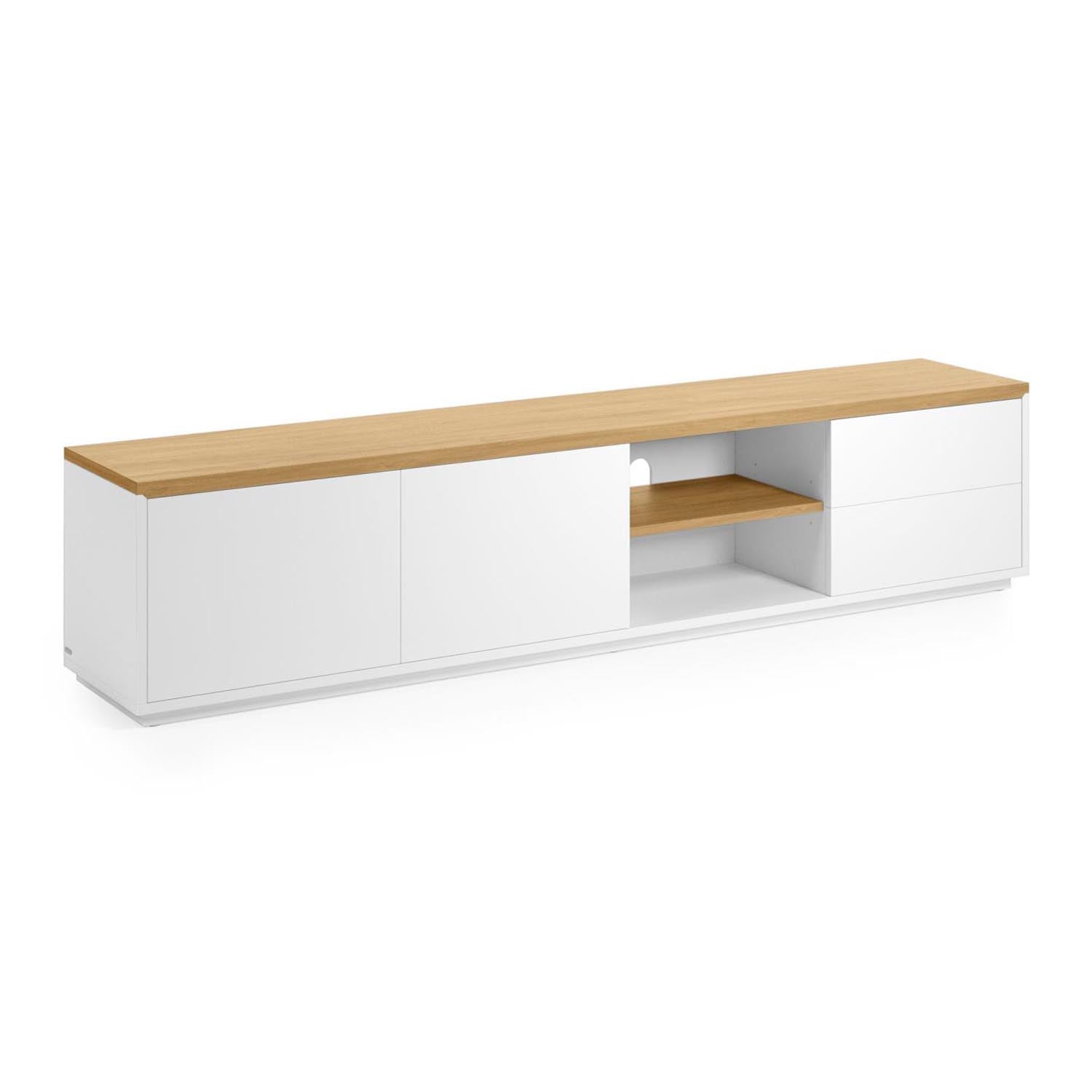 Moderner Abilen TV-Schrank: Eichenfurnier, 2 Türen, 2 Schubladen, 200cm breit, FSC-zertifiziert, ideal für grosse TVs.