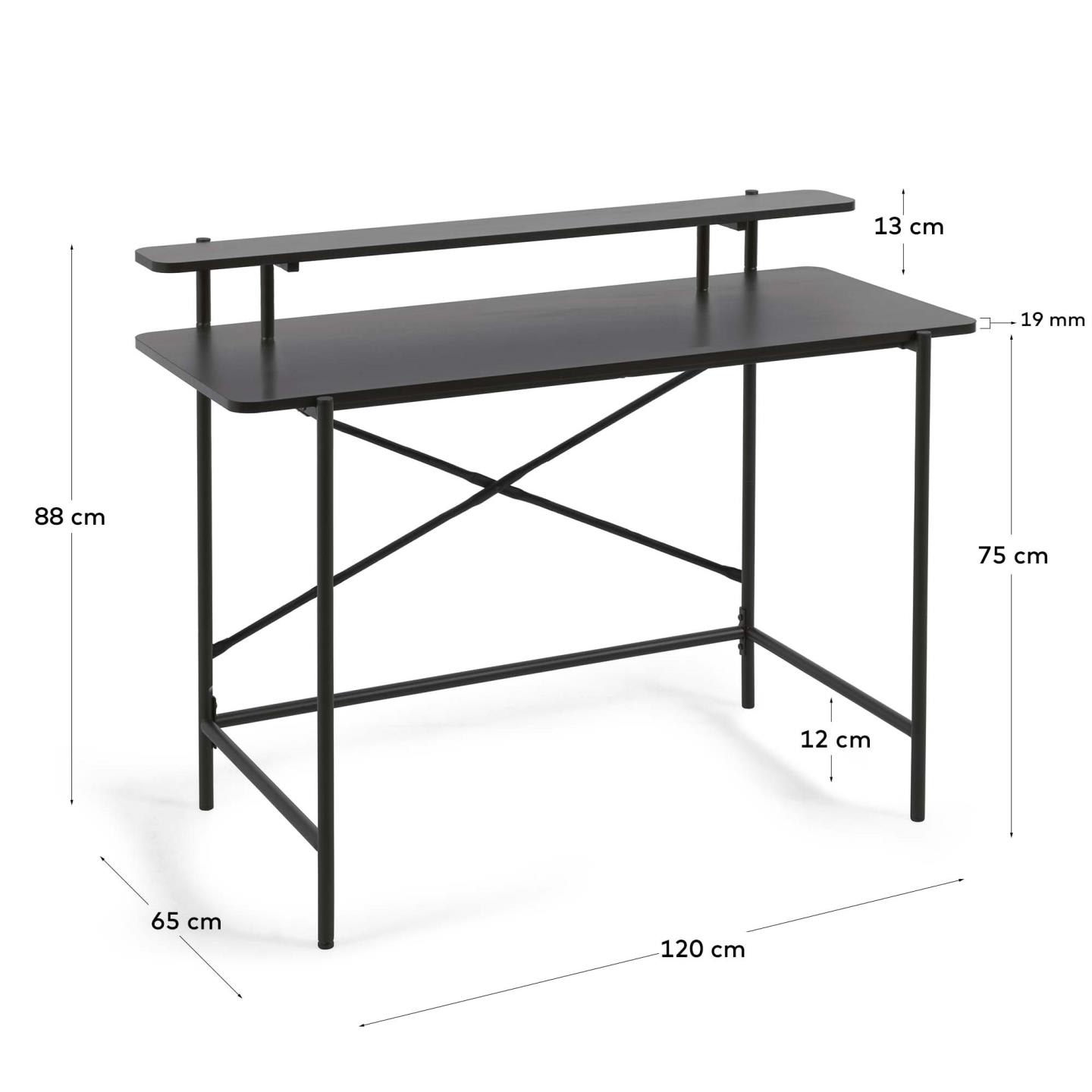Moderner Galatia Tisch von Kave Home, 120 x 60 cm, mit widerstandsfähiger Melamin-Oberfläche und stabilen Metallbeinen – ideal für jedes Zuhause.