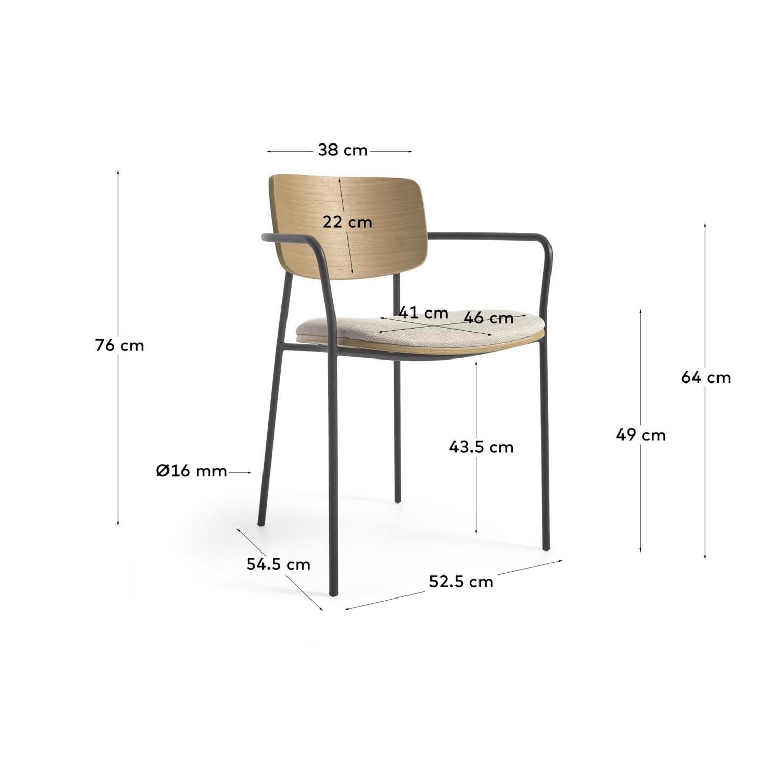 Entdecke den stapelbaren Stuhl Maureen aus Pappelsperrholz mit warmem Farbton und stabilen schwarzen Metallbeinen – ideal für modernes Wohnen!