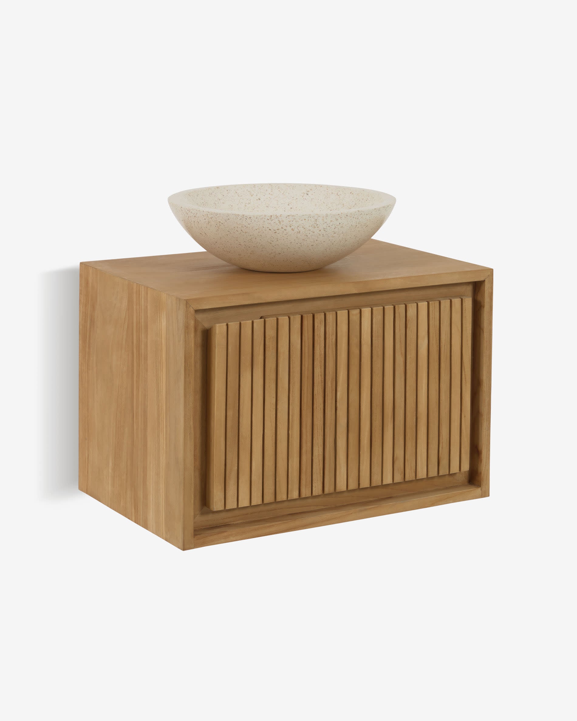 Eleganter Wandschrank Taciana aus massivem Teakholz (60x40 cm) von Kave Home, ideal für stilvolle Badezimmer und praktische Stauraumlösungen.