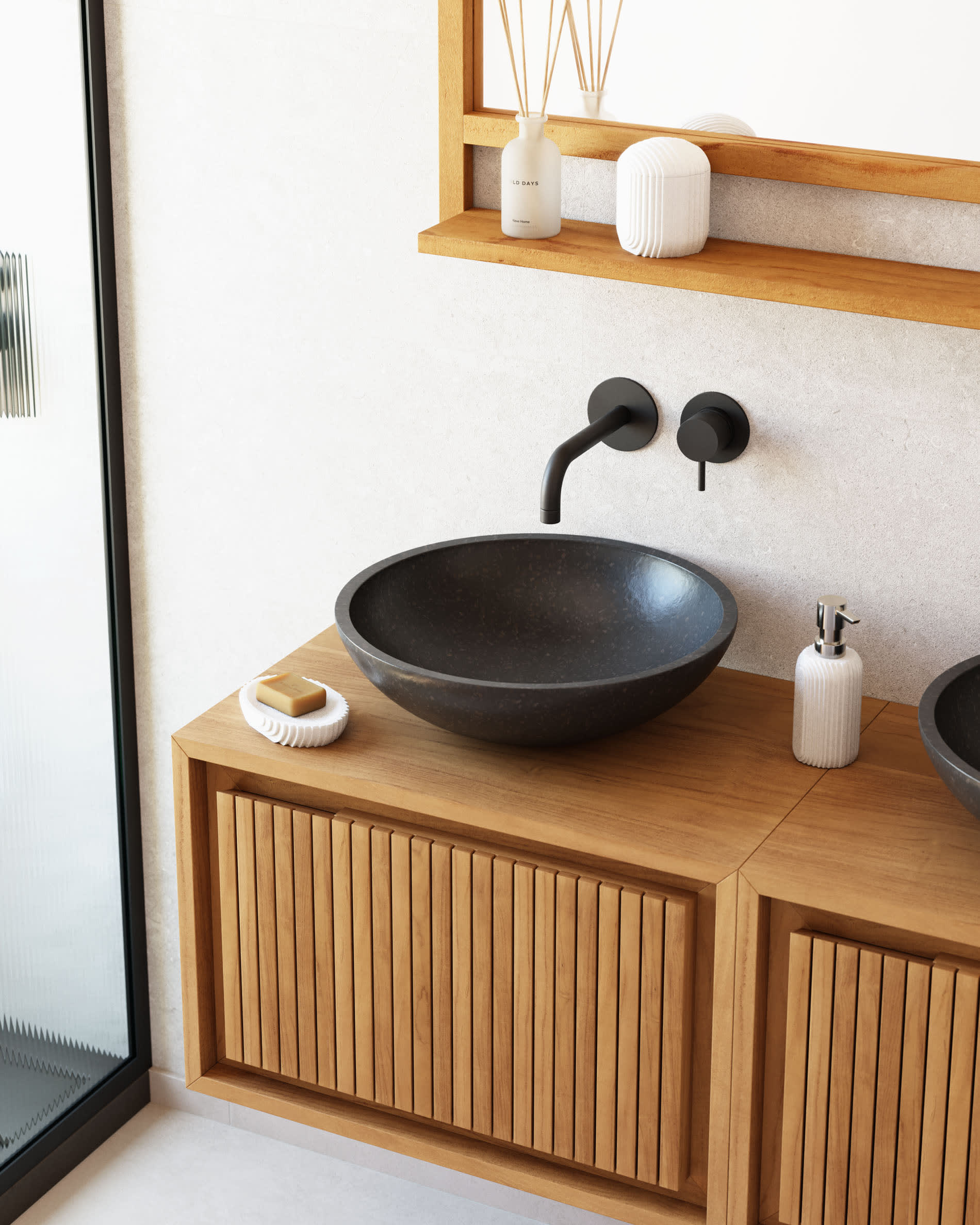Stilvoller Wandschrank Taciana aus hochwertigem Teakholz (60x40 cm) von Kave Home, perfekt für moderne Badezimmer und funktionale Aufbewahrung.