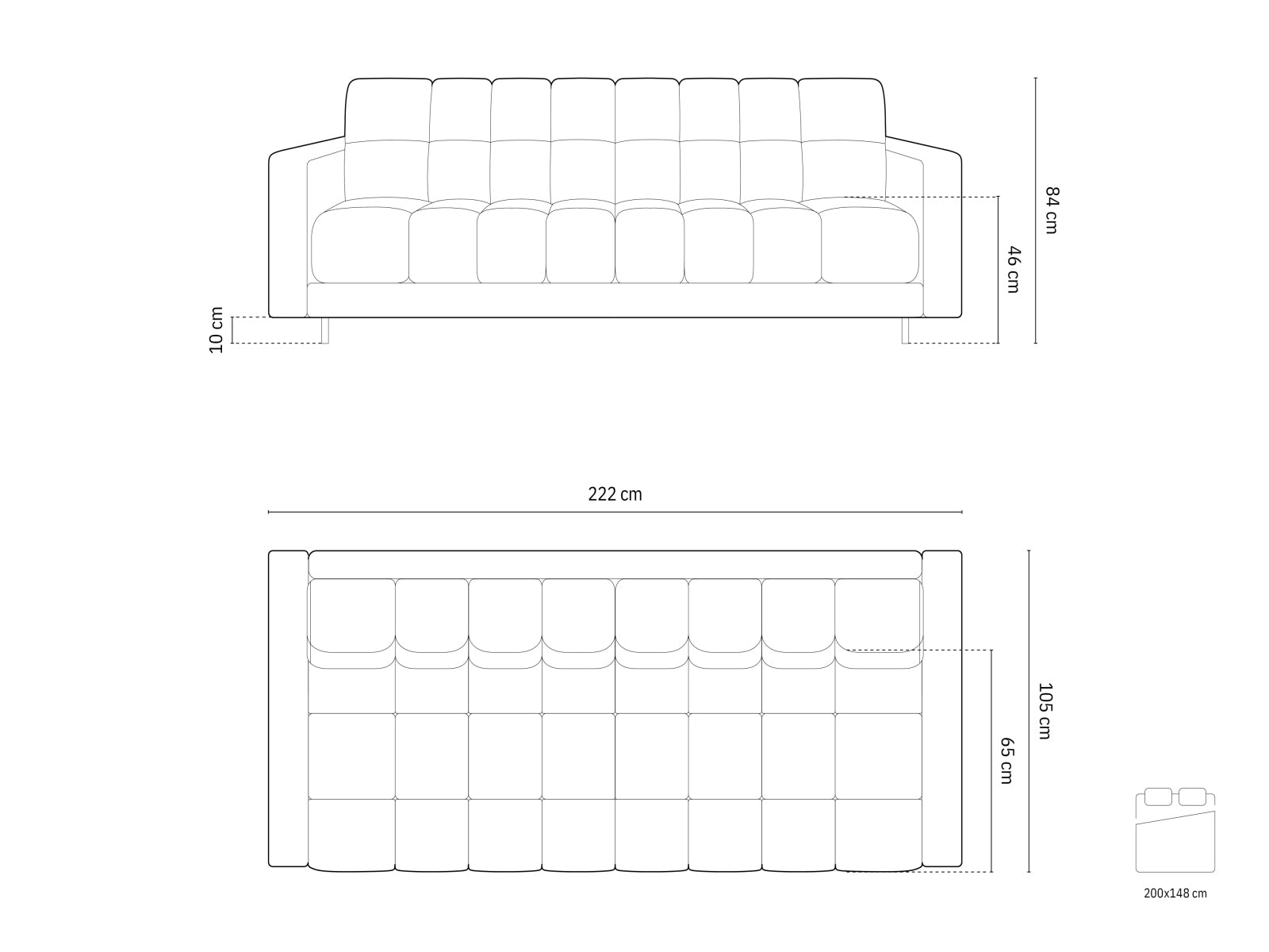 Stylisches 3-Sitzer Bettsofa Bali in Dunkelgrau, kombiniert Komfort mit Funktionalität durch Schlaffunktion und Stauraum.