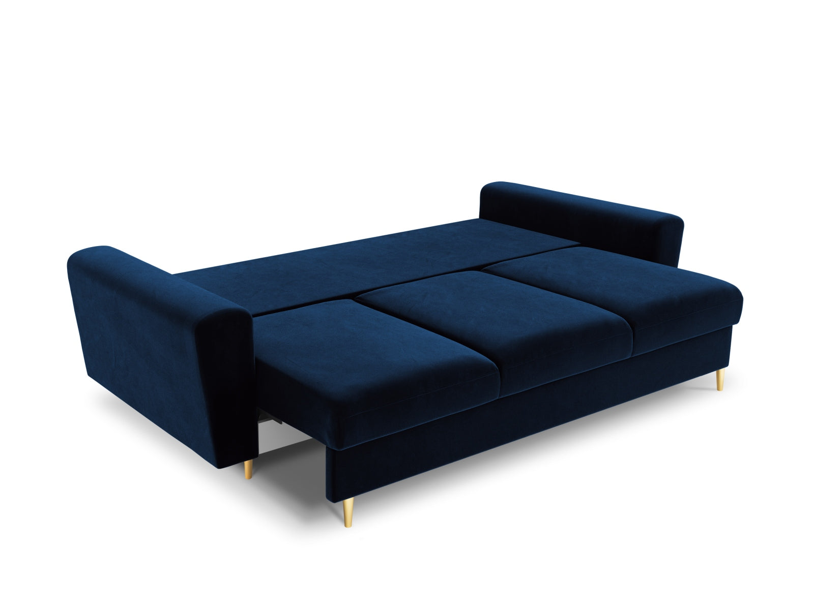 Stylisches Kyoto Sofa in Royalblau, 3-Sitzer mit Schlafoption und Stauraum, ideal für flexible Wohnkonzepte und gemütliche Abende.