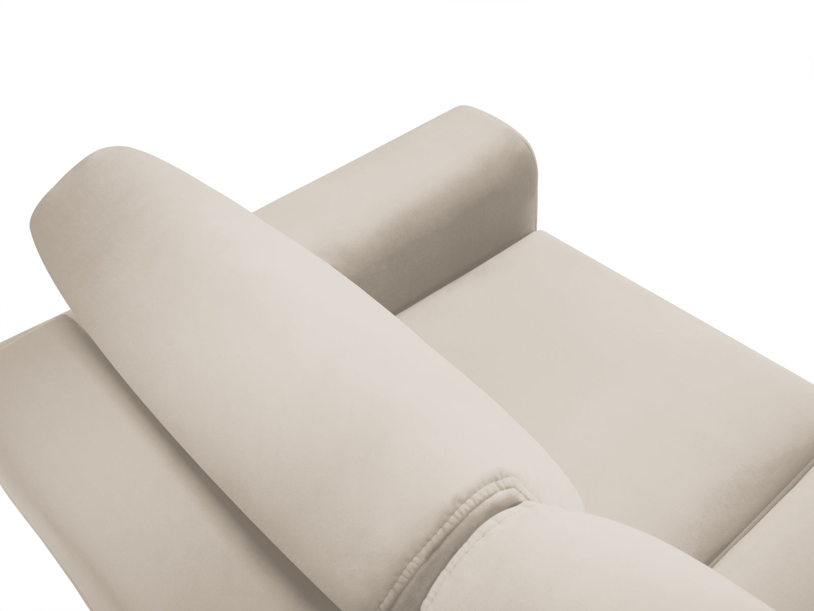 Modernes 3-Sitzer Kyoto Sofa in hellem Beige, ausgestattet mit Schlaffunktion und praktischem Stauraum, perfekt für vielseitige Wohnkonzepte.
