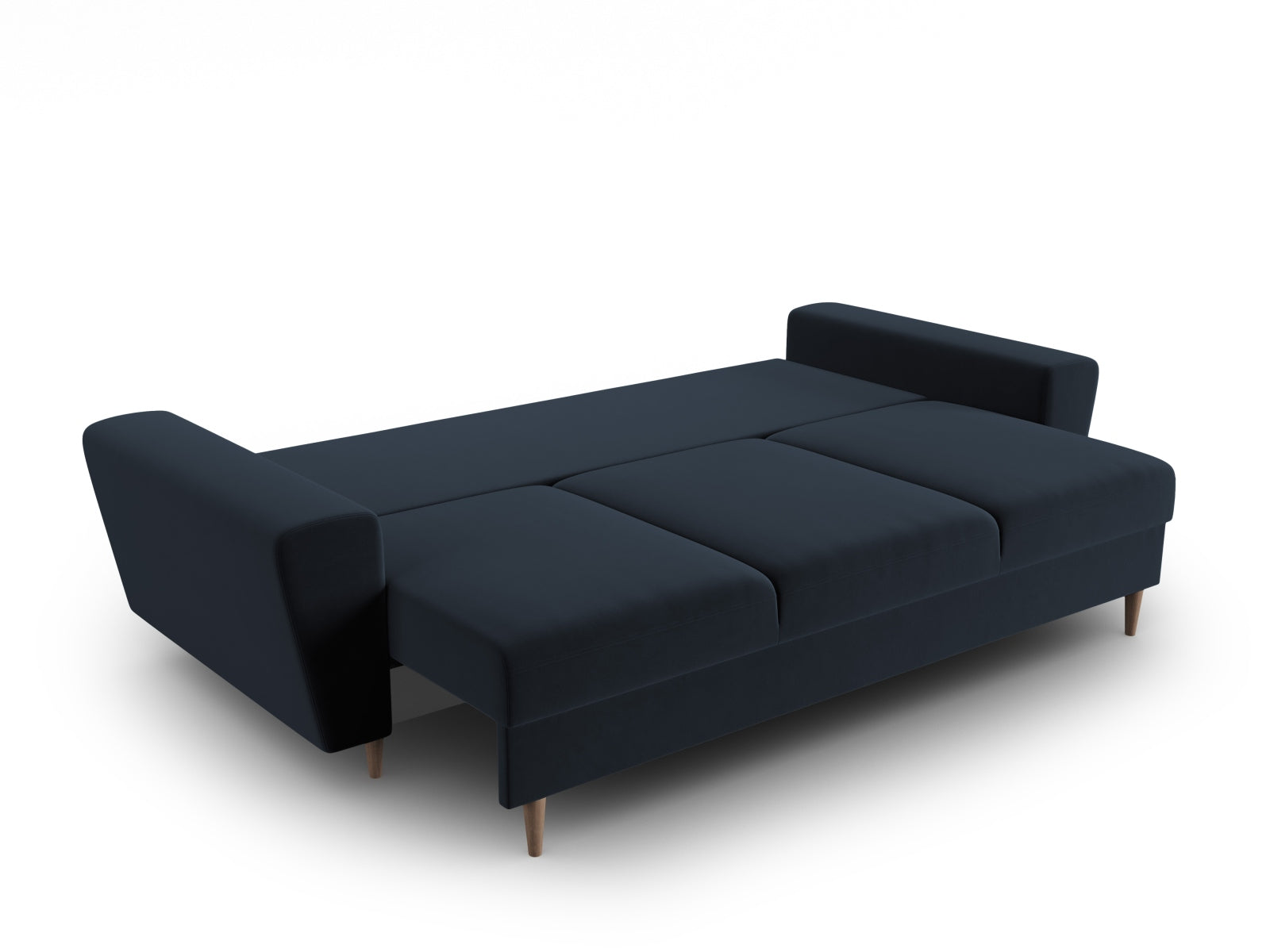 Elegantes Kyoto Sofa in Blau, 3-Sitzer mit cleverer Schlaffunktion und Stauraum, ideal für modernes Wohnen und Gästeübernachtungen.