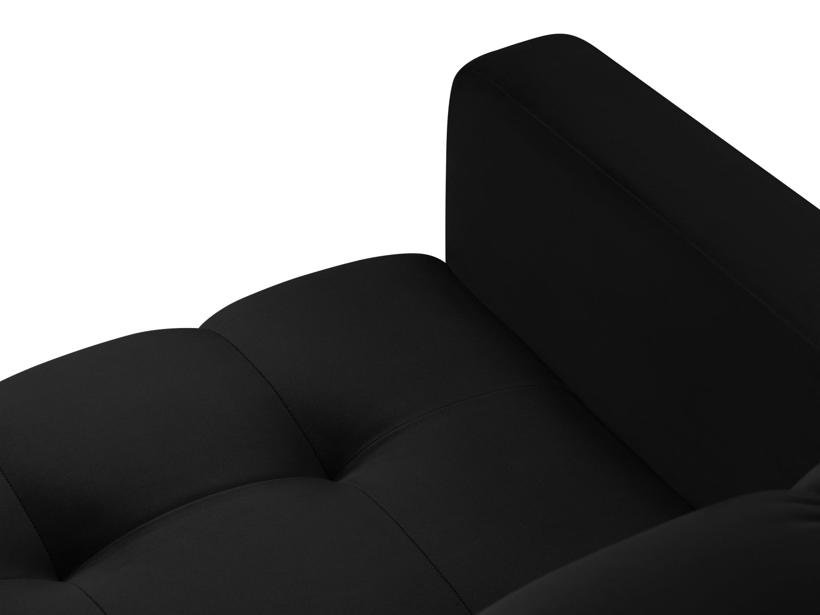 Moderner 1-Sitzer Sessel Bali in edlem Black-Bluvel, perfekt für stilvolle Interiors. Bequem und elegant, ideal für entspannte Momente.