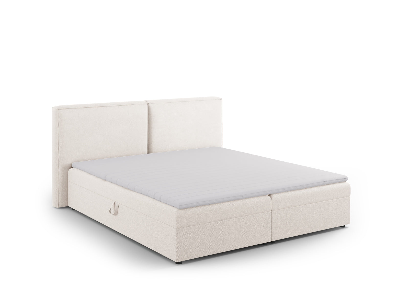 Modernes Arendal Boxspringbett-Set in zartem Beige, perfekt für ein gemütliches und stilvolles Ambiente im Schlafzimmer.