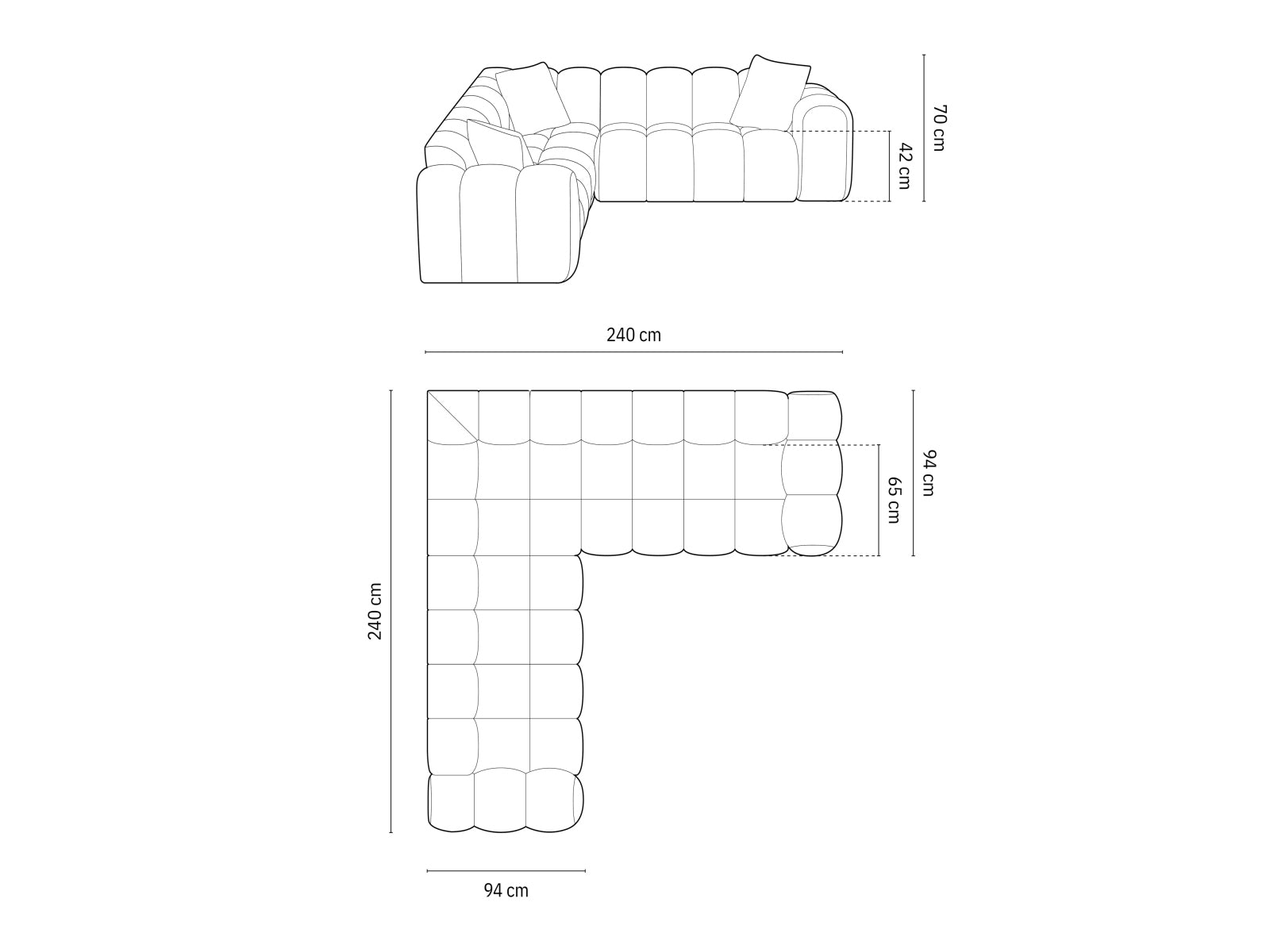 Modernes 3-Sitzer Ecksofa Symmetric Treno in edlem Dunkelbeige, perfekt für stilvolle Wohnzimmer und gemütliche Entspannung.