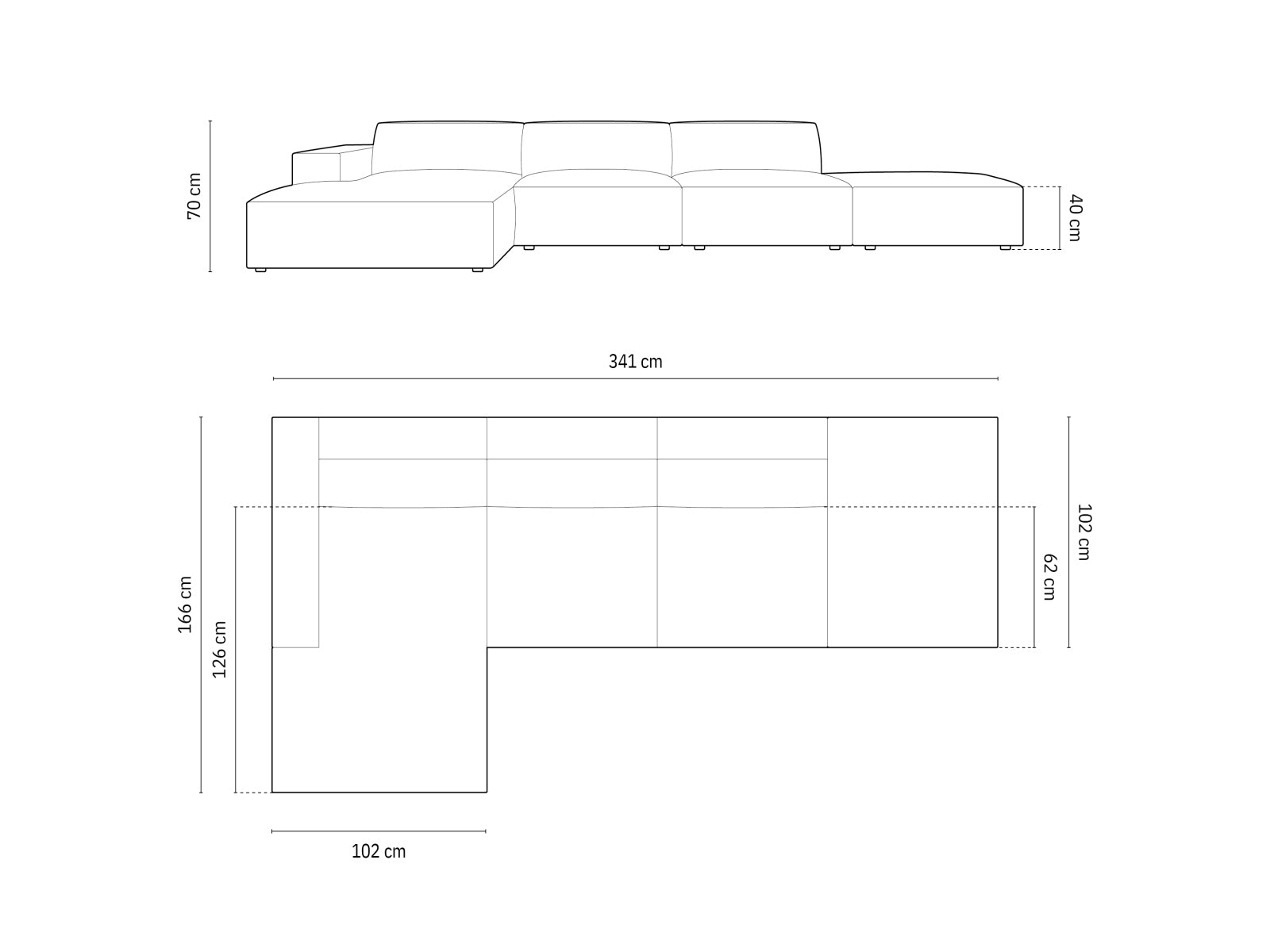 Beige Ecksofa Chicago, 5-Sitzer, linksseitig, perfektes Möbelstück für stilvolle Wohnzimmer, kombiniert Eleganz und Gemütlichkeit.