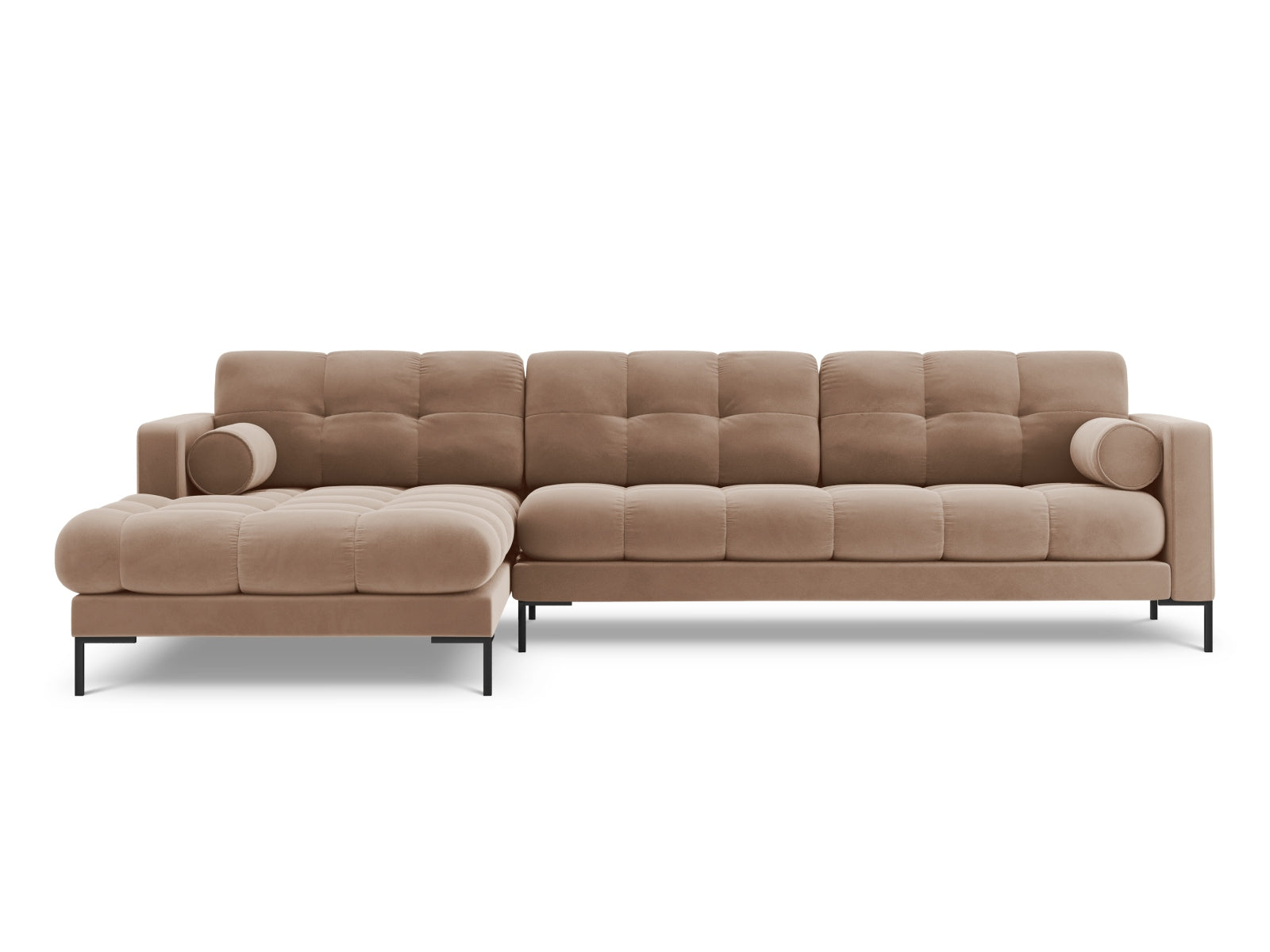 Beige-Bluvel 5-Sitzer Ecksofa links Bali von Cosmopolitan Design, stilvolles und modernes Möbelstück für Ihr Wohnzimmer.