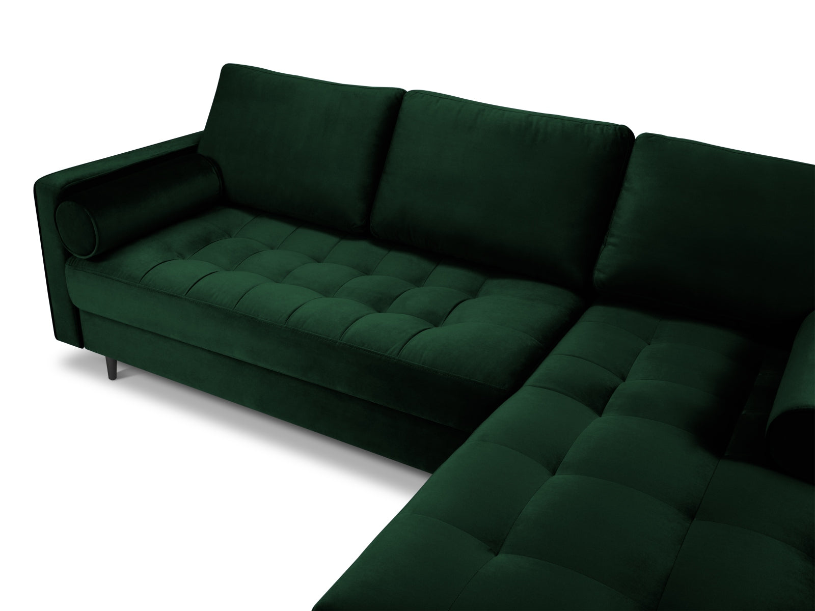 Elegantes 4-Sitzer Ecksofa rechts Aspen in tiefem Flaschengrün, ideal für komfortable Entspannung und stilvolle Einrichtung.