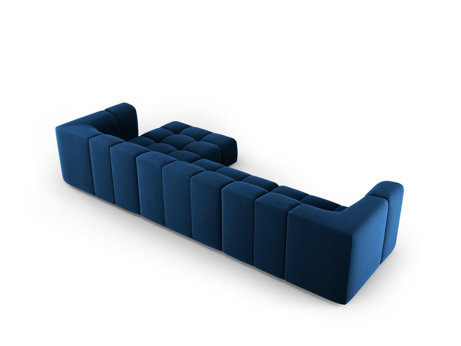Modulares 5-Sitzer Ecksofa Moritz in Royal Blue-Bluvel, perfekt für moderne Wohnzimmer, von Cosmopolitan Design.