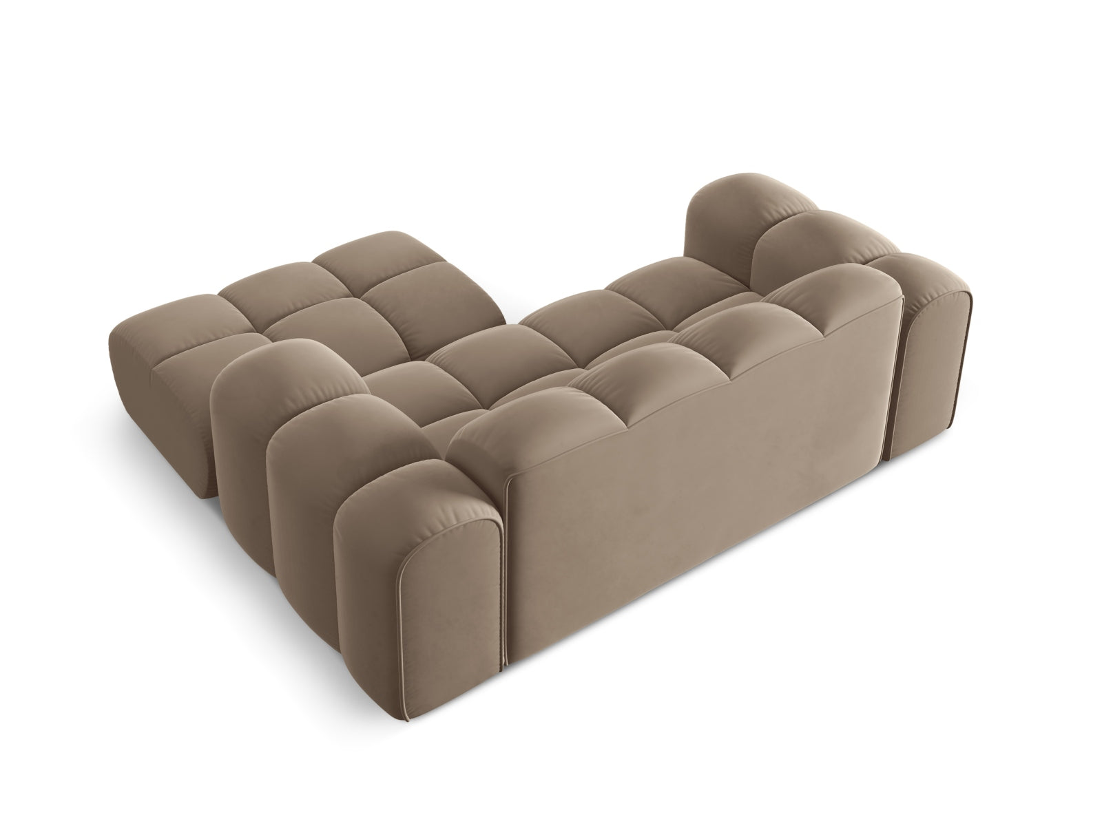 Stylisches 2-Sitzer Ecksofa Treno in edlem Cappuccino-Bluvel, perfekt für gemütliche Abende und stilvolle Einrichtung.
