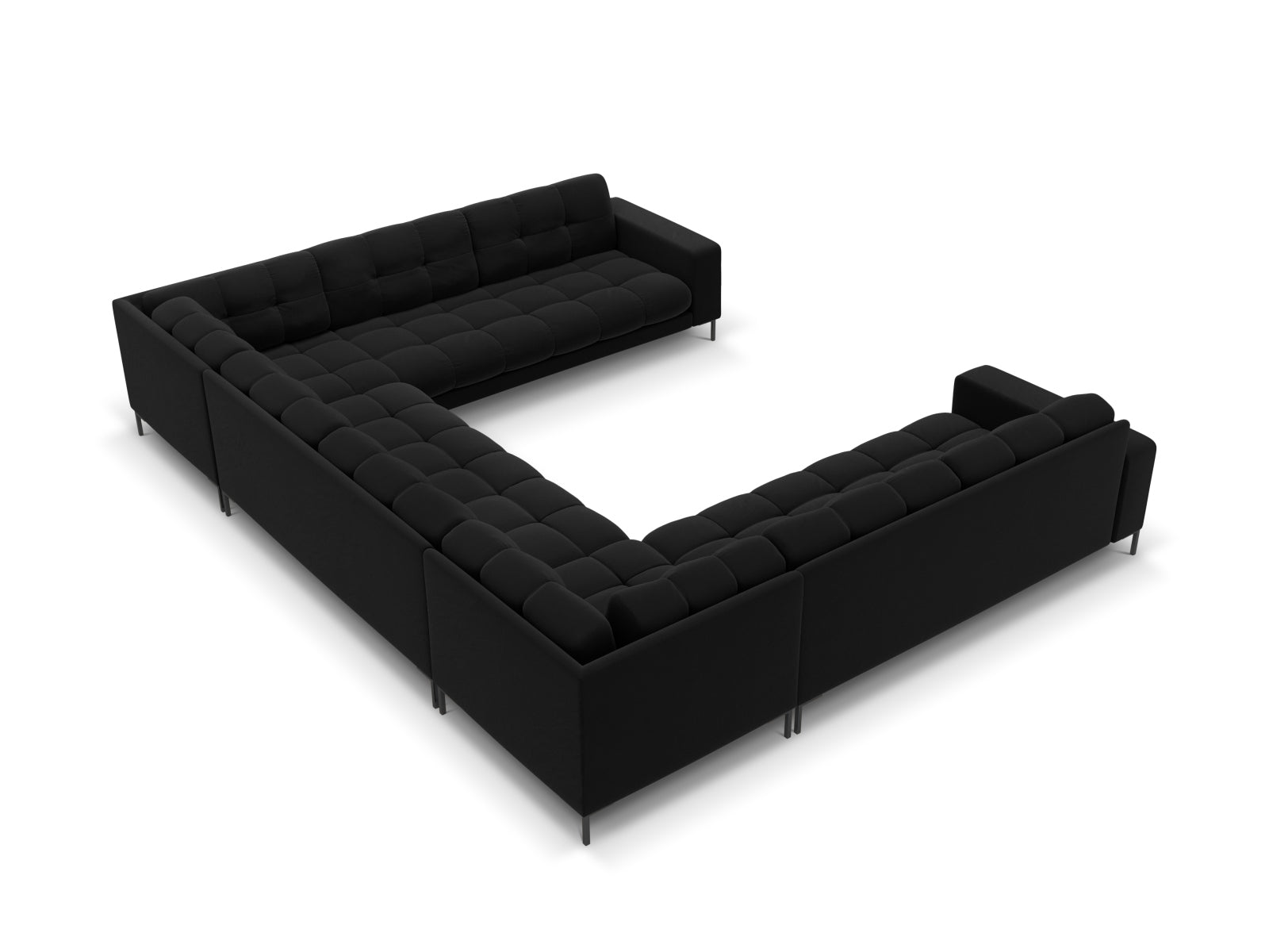 Elegantes 9-Sitzer Ecksofa Bali in stilvollem Black-Bluvel, ideal für gesellige Abende und komfortable Entspannung im modernen Wohnraum.