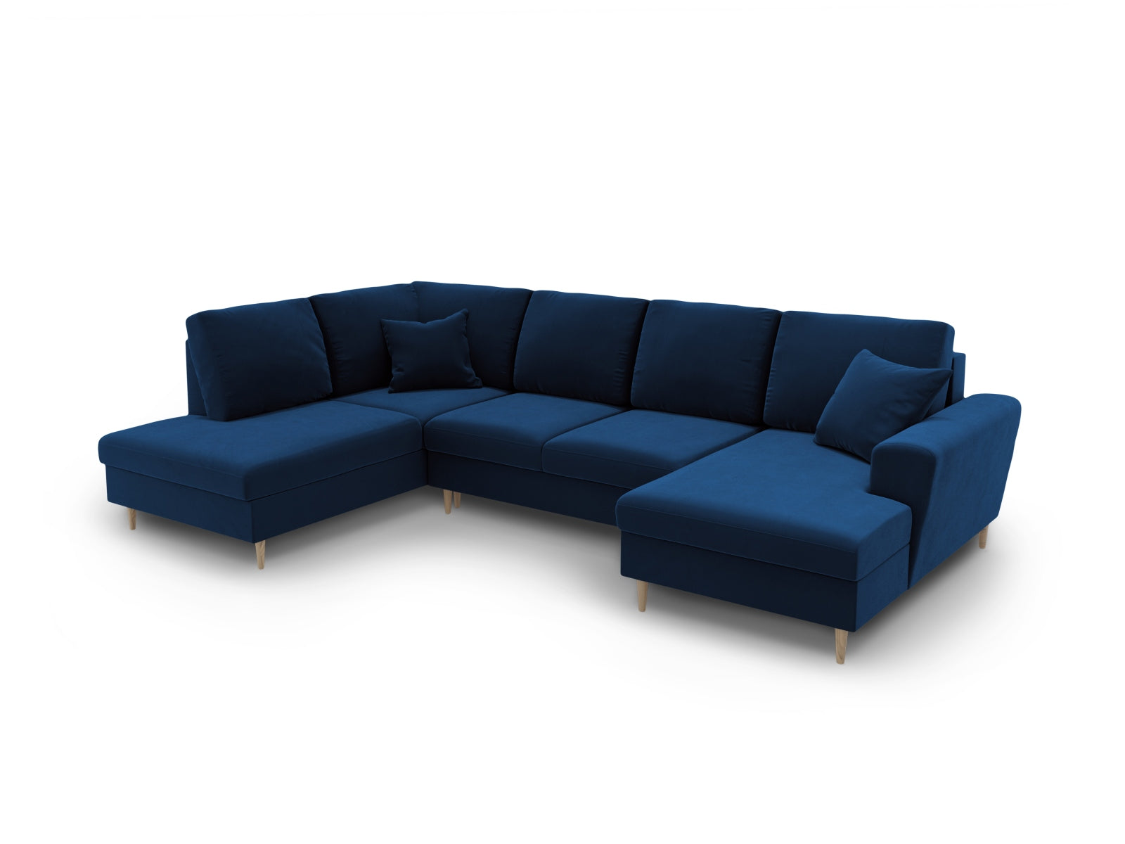 Elegantes Kyoto Velour Panoramic Sofa in Royal Blue-Riviera, 7-Sitzer mit cleverem Stauraum und gemütlicher Schlaffunktion für Übernachtungsgäste.