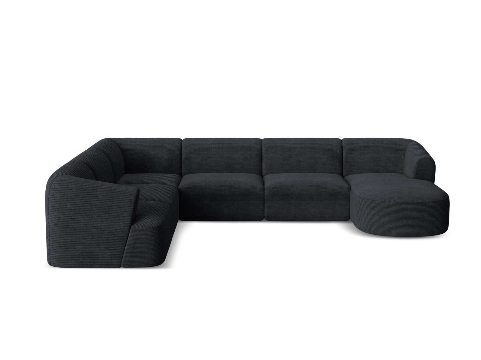 Elegantes 7-Sitzer Ecksofa Panoramic links Campi in modernem Design, ideal für gemütliche Zusammenkünfte und stilvolle Wohnräume.