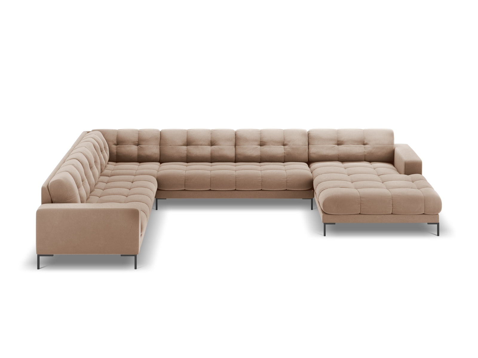 Beige-Bluvel 7-Sitzer Panoramic Ecksofa links Bali von Cosmopolitan Design, stilvoll und modern, ideal für gemütliche Wohnräume.