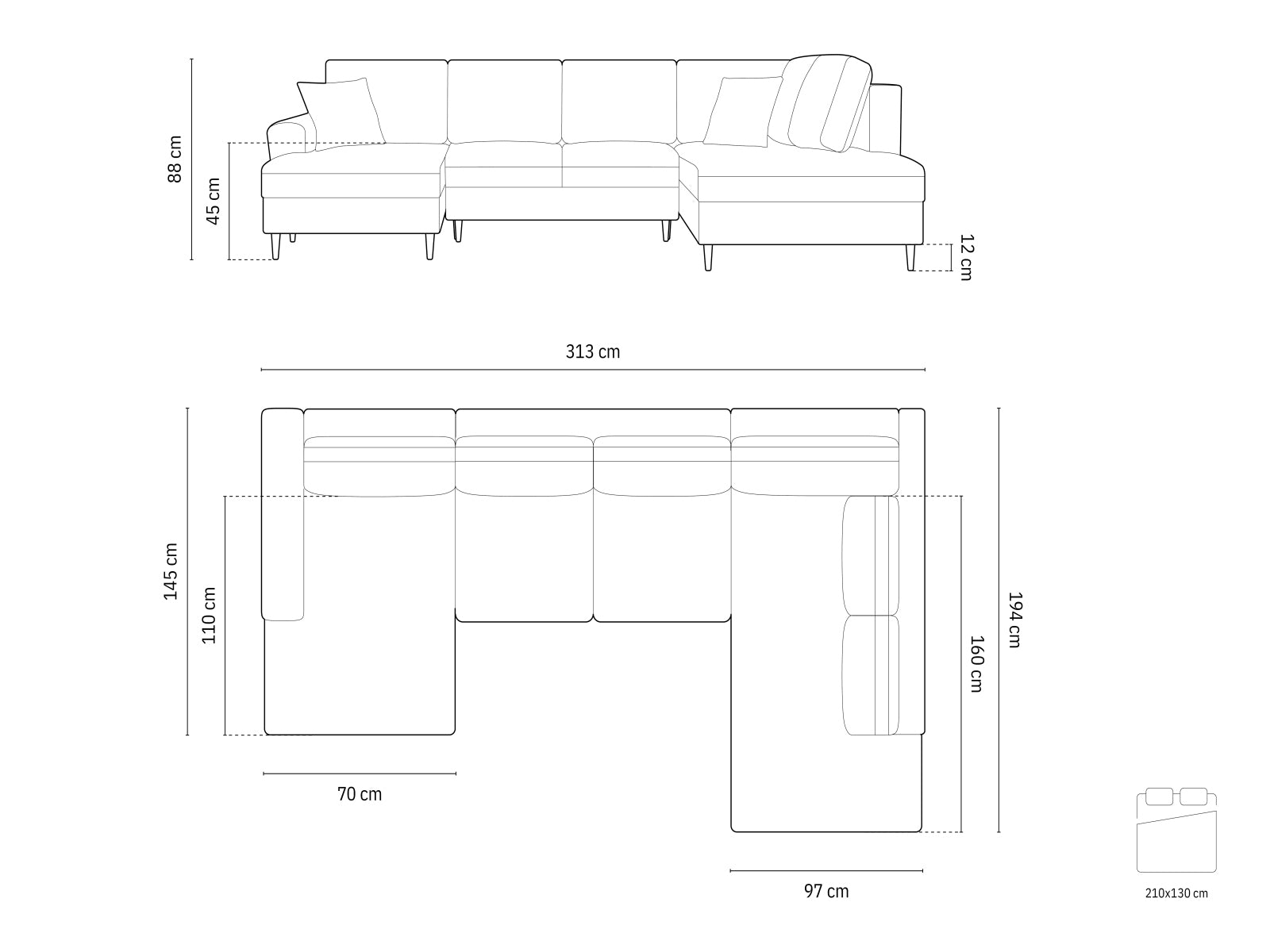 Stylisches Kyoto Velour Panoramic Sofa in sanftem Hellblau, 7-Sitzer mit praktischem Stauraum und umwandelbarer Schlaffunktion für Gäste.