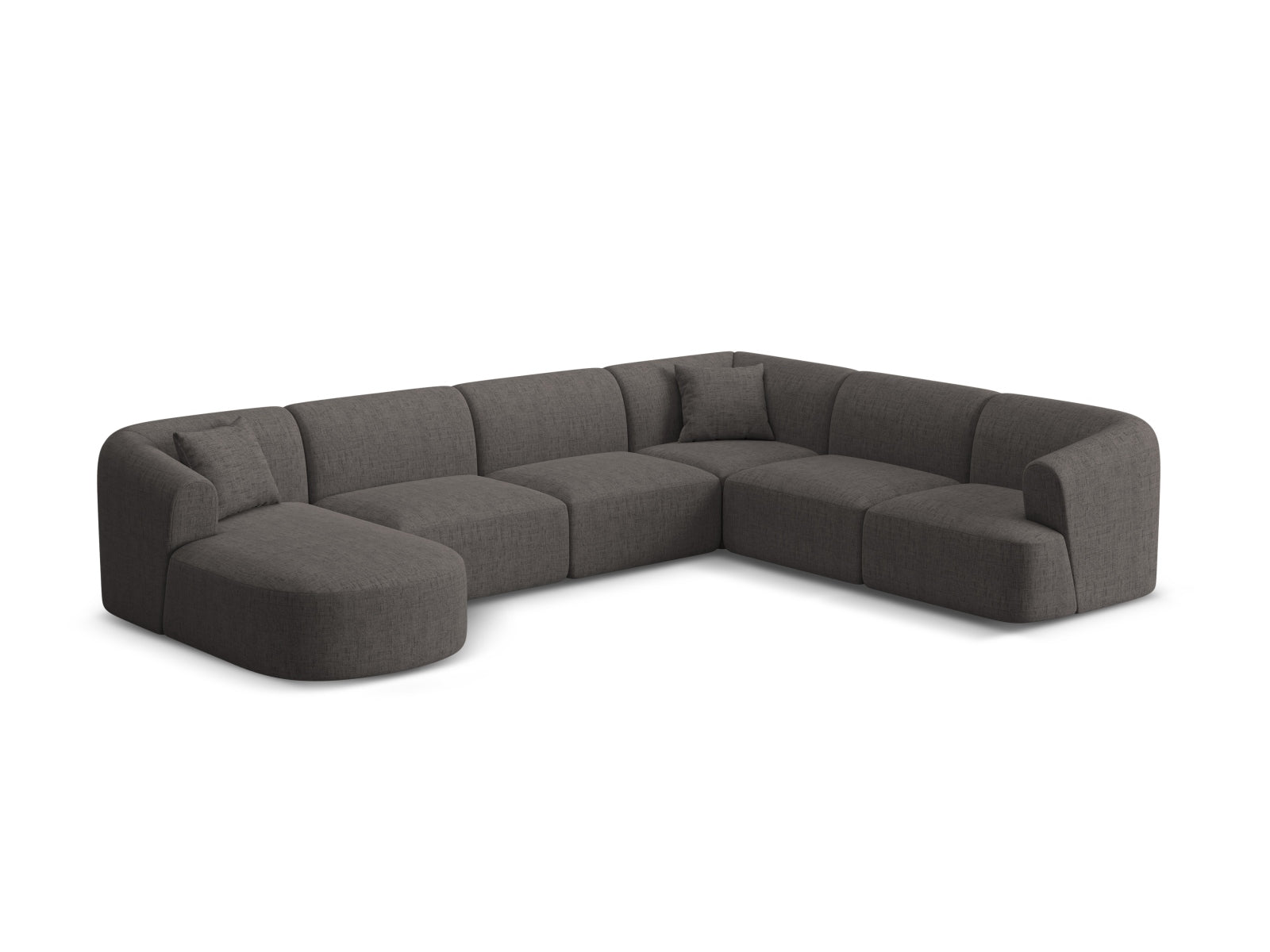 Modulares 7-Sitzer Ecksofa Panoramic rechts in stilvollem Grau, ideal für moderne Wohnräume, präsentiert von Cosmopolitan Design.