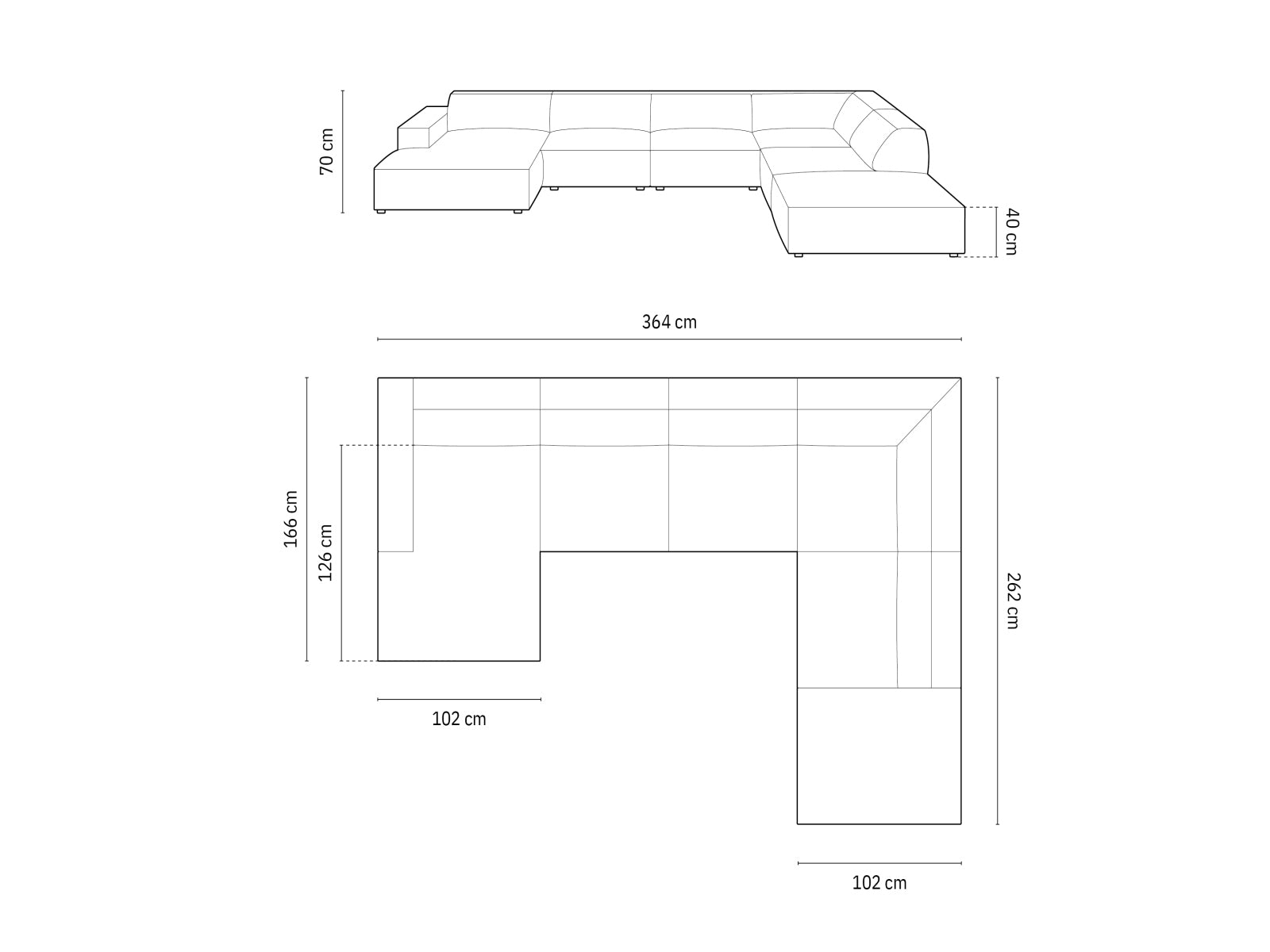 Modernes 7-sitziges Ecksofa Chicago in luxuriösem Velours, rechte Ausführung, 262 cm, perfekt für gemütliche und stilvolle Wohnzimmer.
