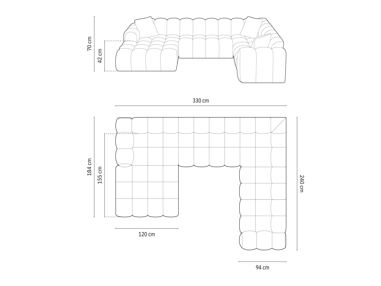 Gemütliches 4-Sitzer Panoramic Ecksofa rechts Treno in edlem Cappuccino-Bluvel, perfekt für stilvolle Wohnzimmergestaltung.