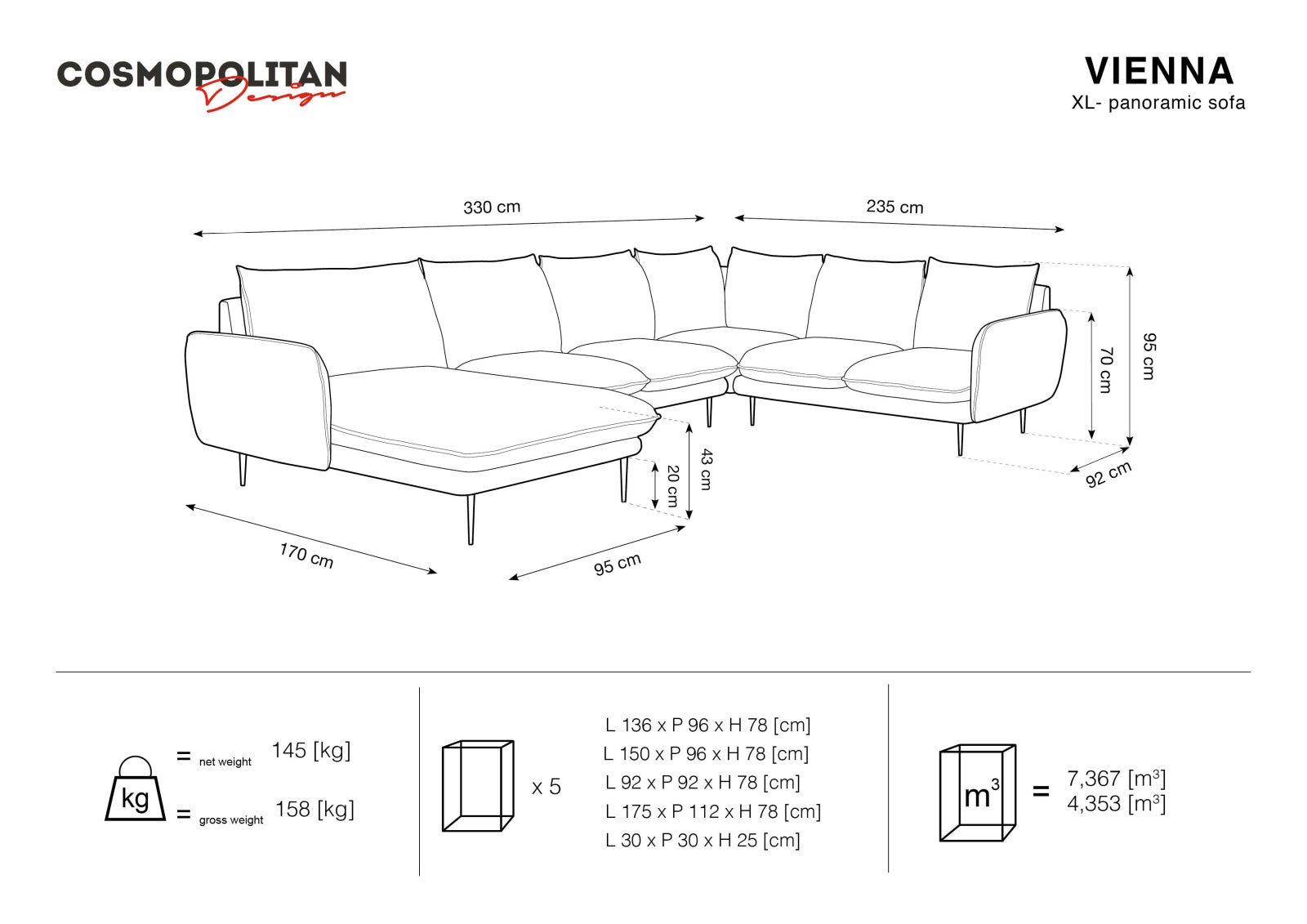 Elegantes 7-sitziges Ecksofa in hochwertigem Velour, 235 cm, ideal für stilvolle Wohnräume und gesellige Abende.