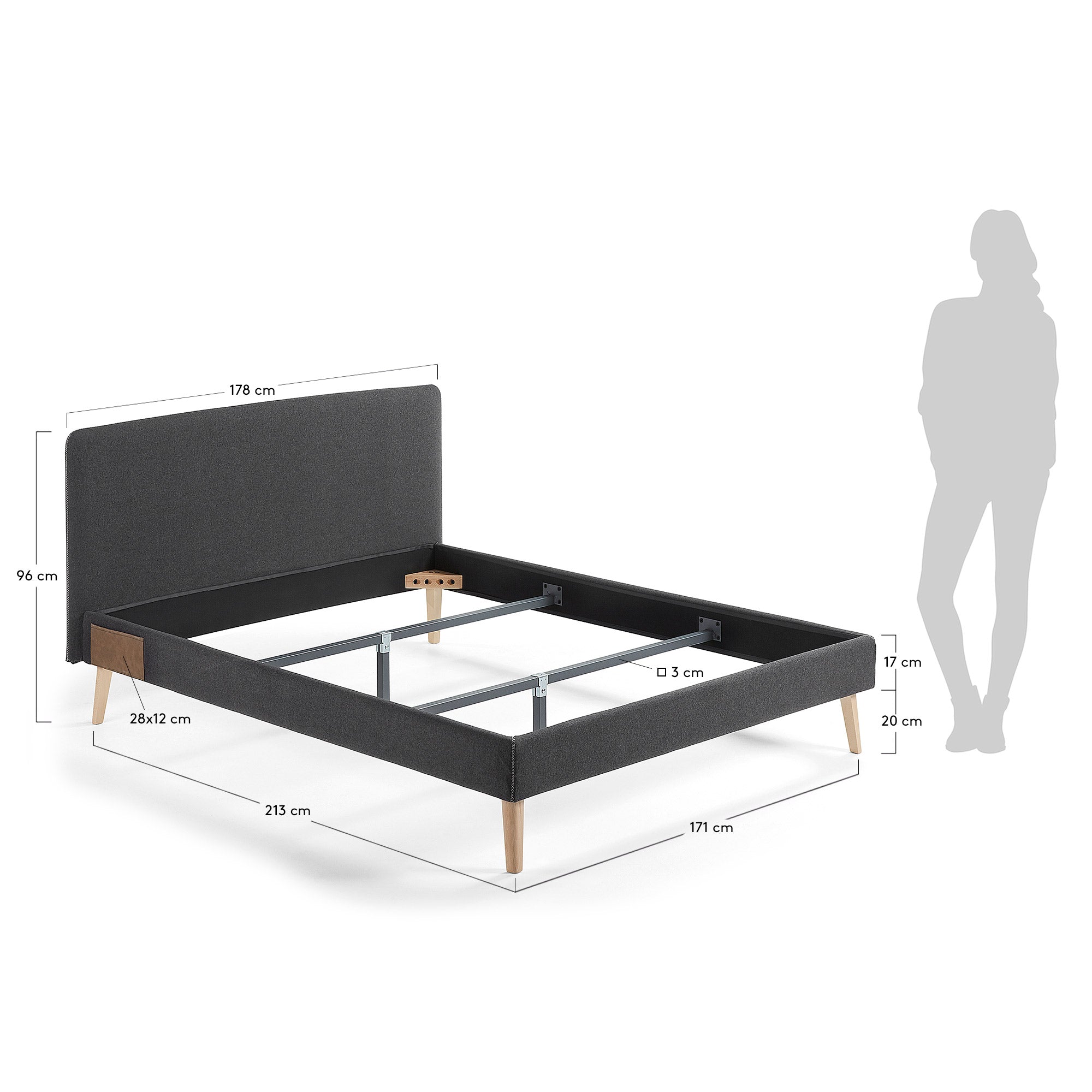 Stylischer Dyla Bezug in Schwarz für 160 x 200 cm Matratzen von Kave Home. Robuste Materialien, zeitloses Design und einfache Pflege für Ihr Schlafzimmer.