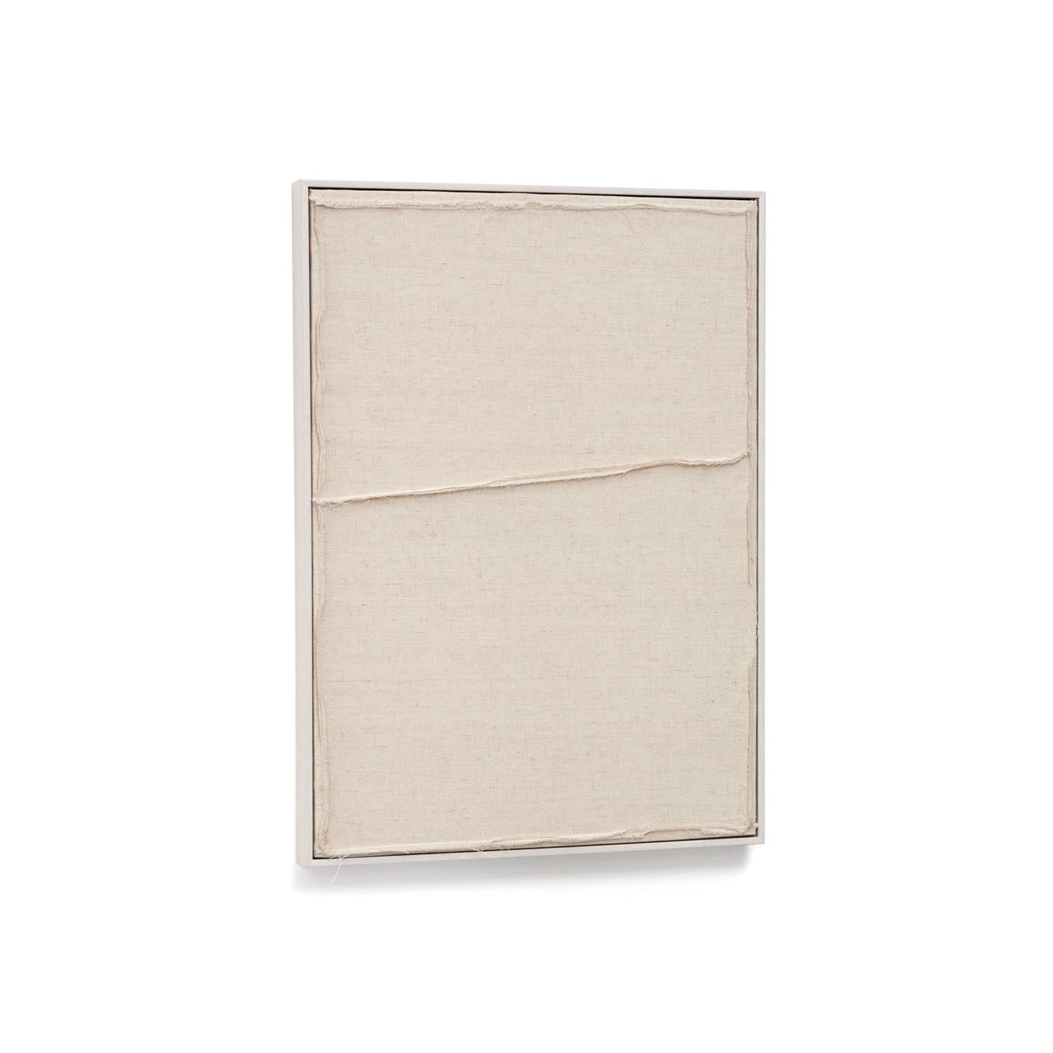 Entdecke das Bild Maha in Weiß von Kave Home – ein minimalistisches Kunstwerk aus Segeltuch und Kiefernholz, ideal für moderne Wohnräume.