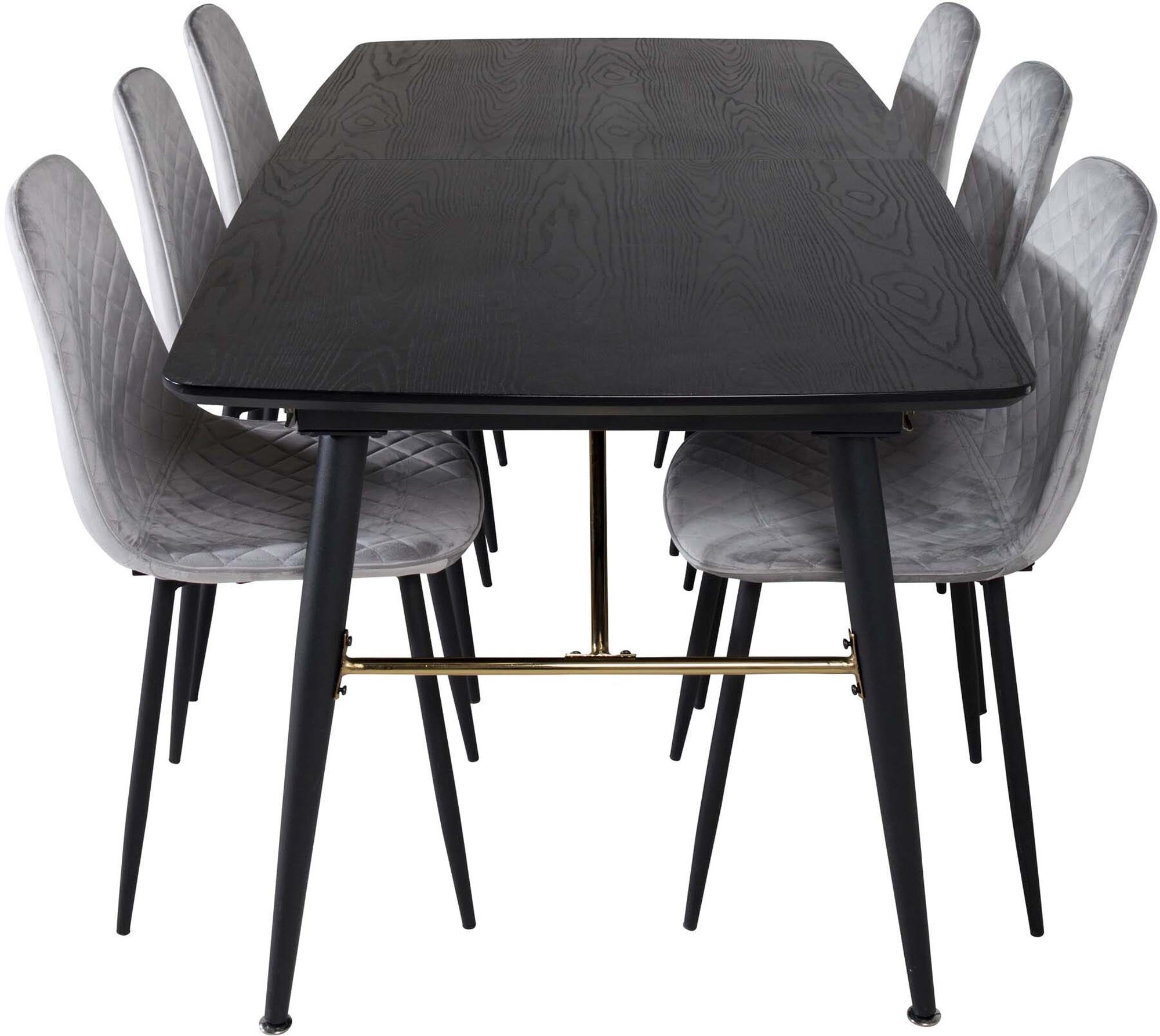 Elegantes, ausziehbares Esszimmerset in Gold mit 6 stilvollen Stühlen, ideal für gesellige Abendessen und festliche Anlässe.