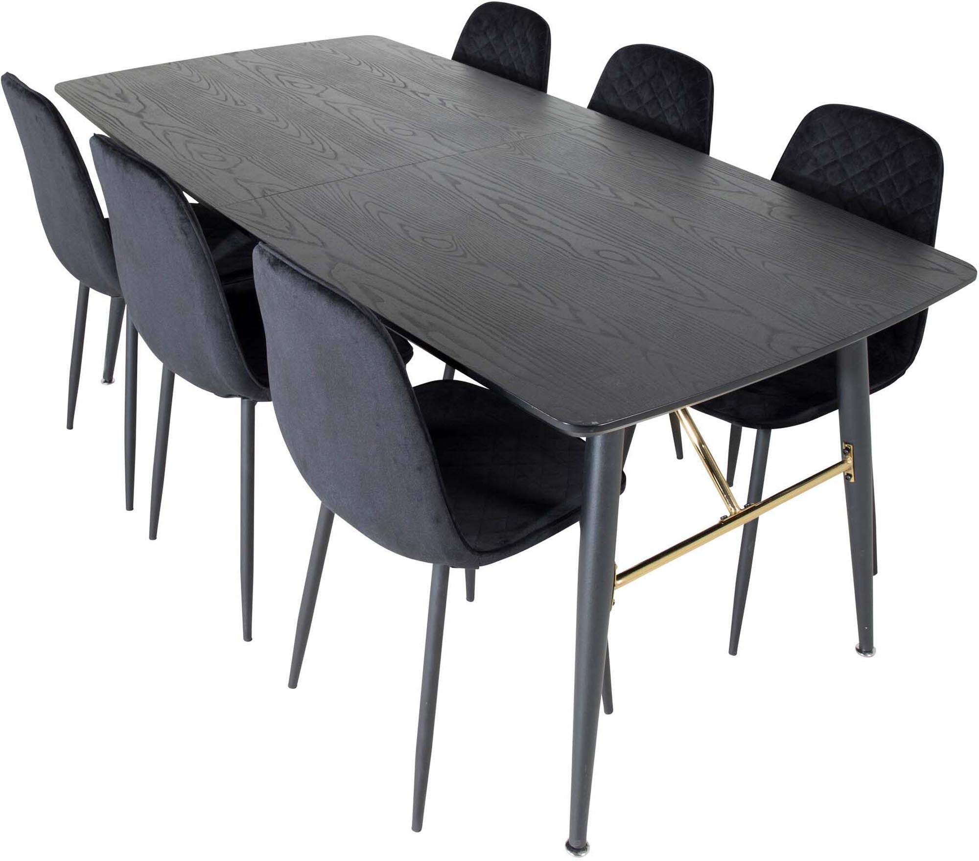 Elegantes Esszimmerset Gold, ausziehbar, 180cm, 6 Stühle, modern.