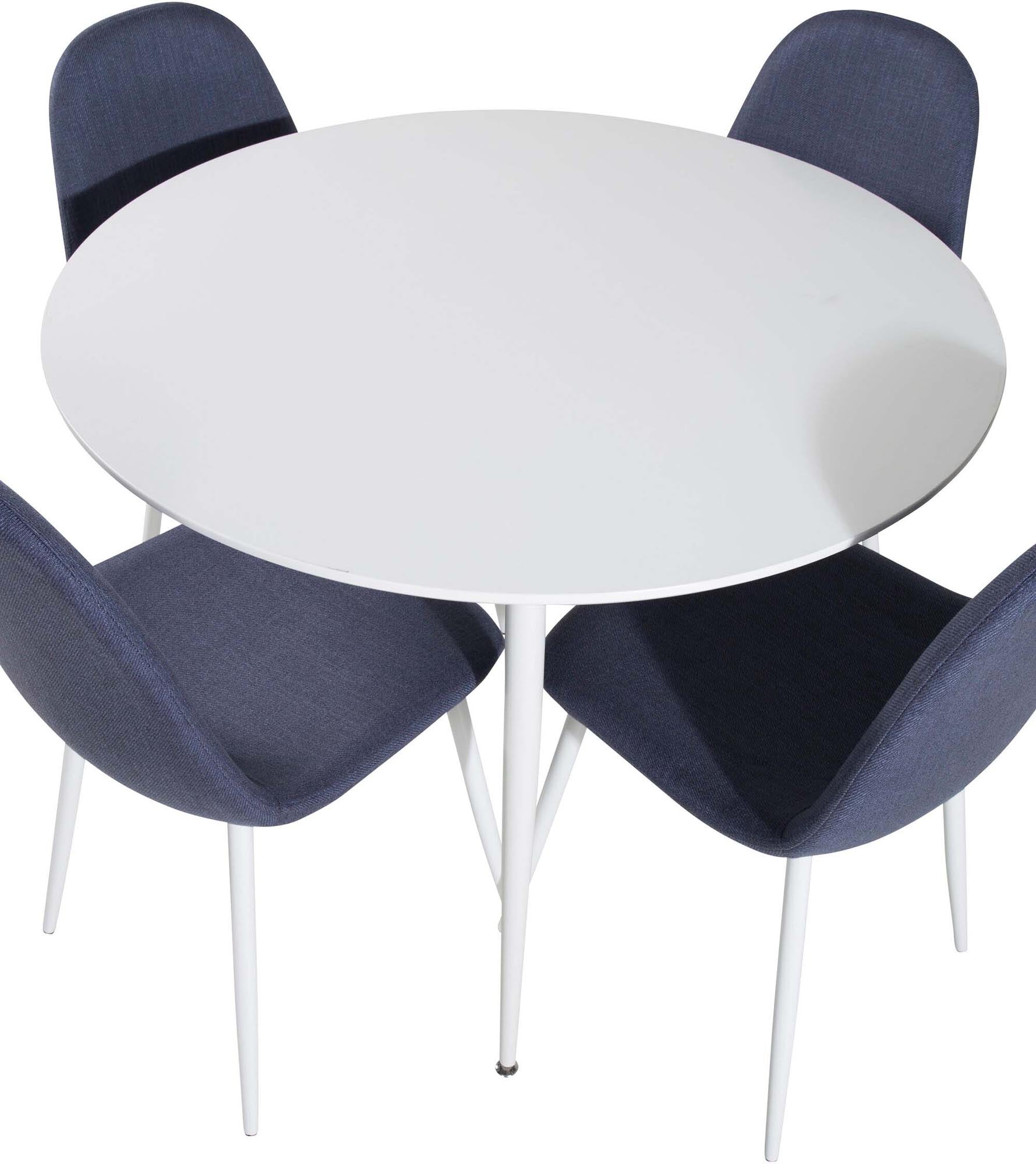 Elegantes Esszimmerset Plaza mit runden Tisch (⌀100cm) und vier stilvollen Stühlen, perfekt für gemütliche Mahlzeiten und gesellige Runden.