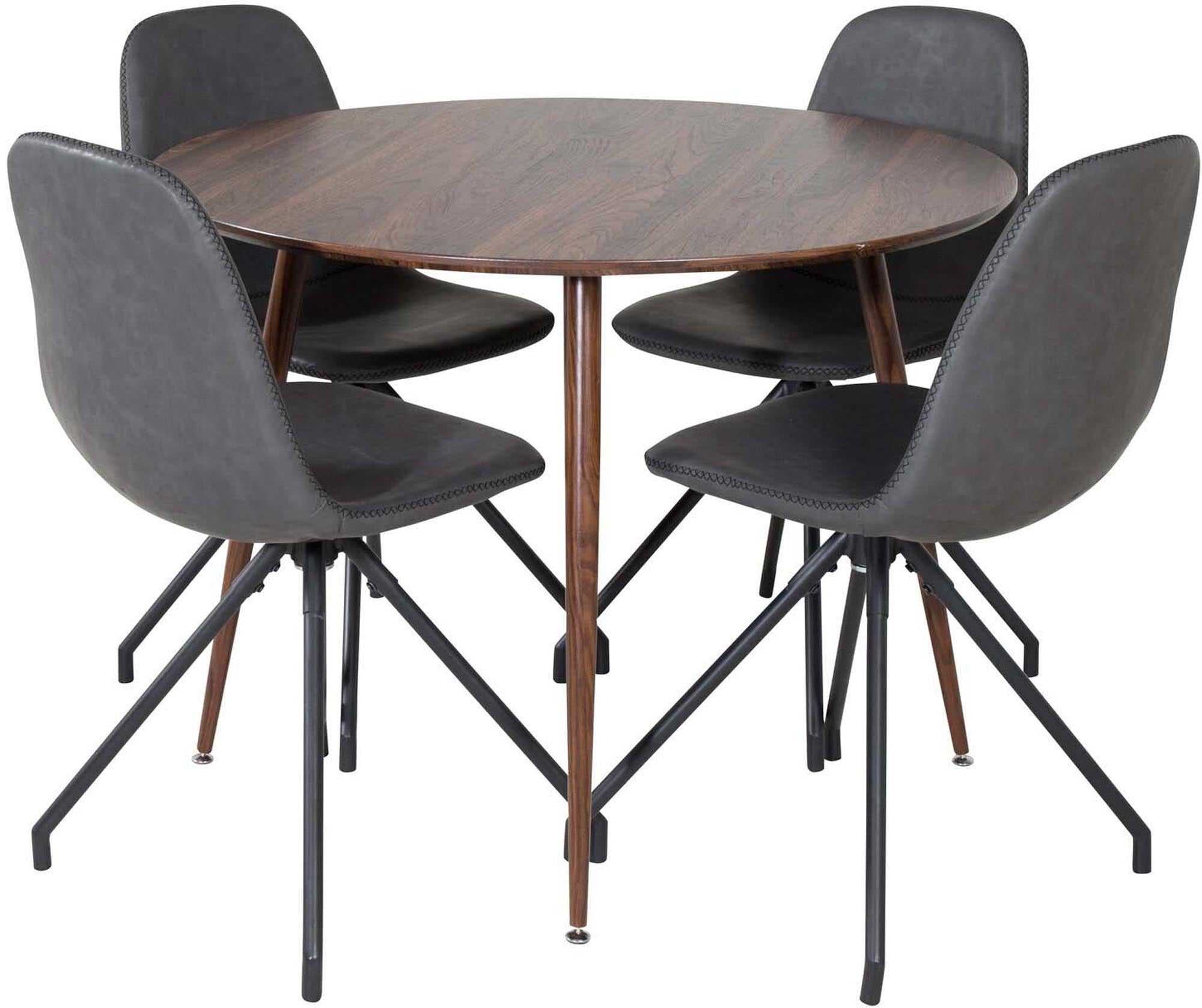 Plaza Esszimmerset von Venture Home: stilvoller runder Tisch mit 100 cm Durchmesser und vier bequemen Samtstühlen für Ihr Esszimmer.