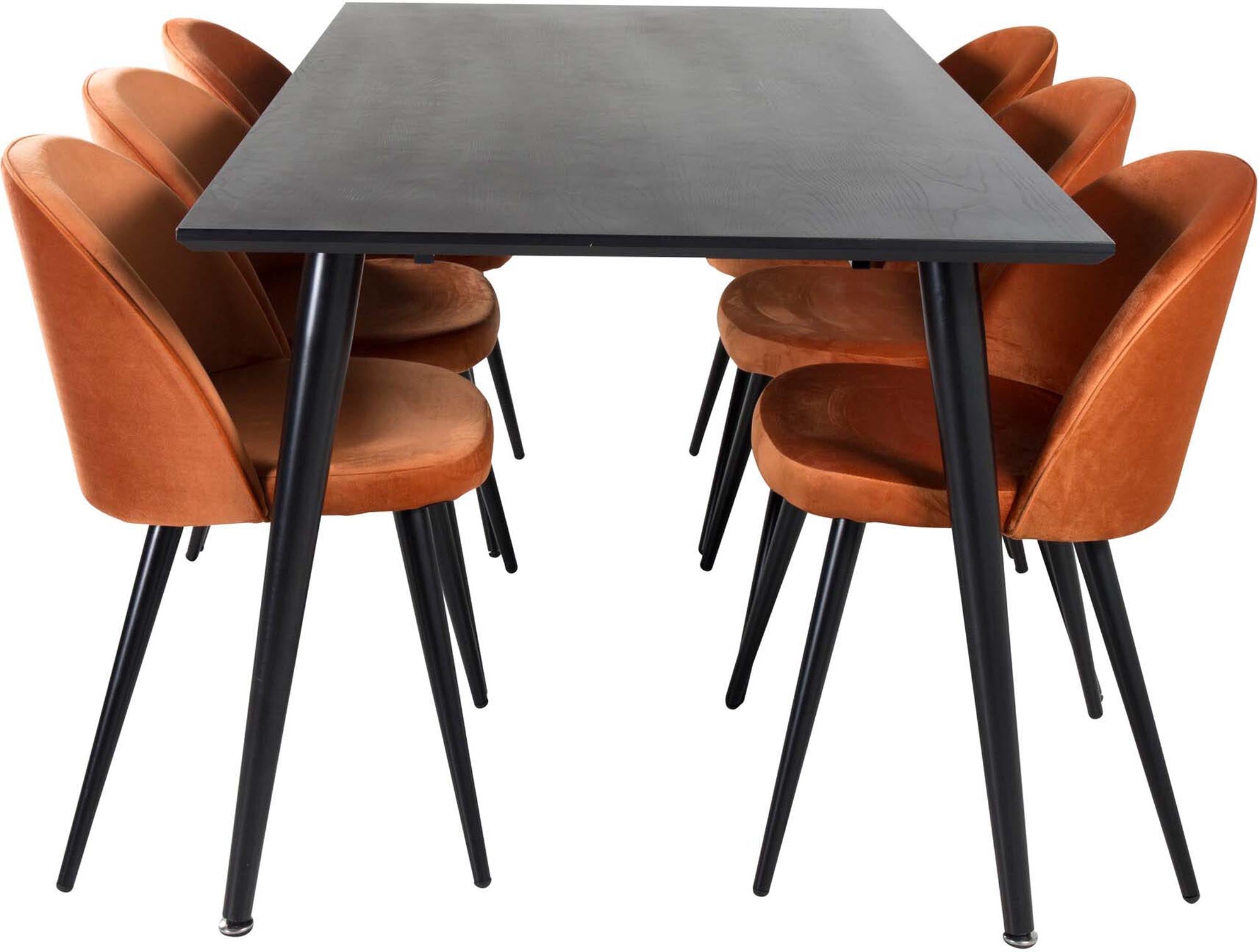 Elegantes Dipp Esszimmerset von Venture Home: 180 cm langer Tisch und stilvolle Samtstühle für gesellige Mahlzeiten mit Freunden und Familie.