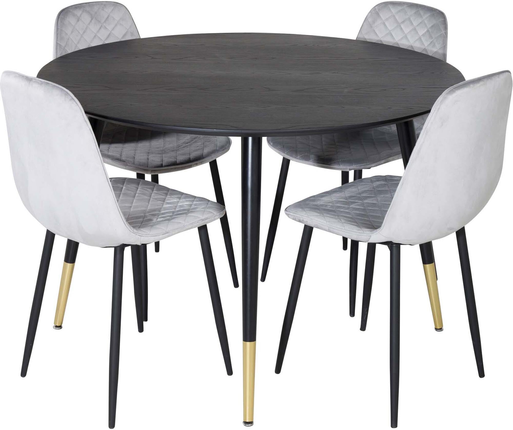 Modernes Esszimmerset Dipp mit runder Polar-Tischplatte (⌀115cm) und 4 passenden Stühlen für gesellige Dinner-Events.