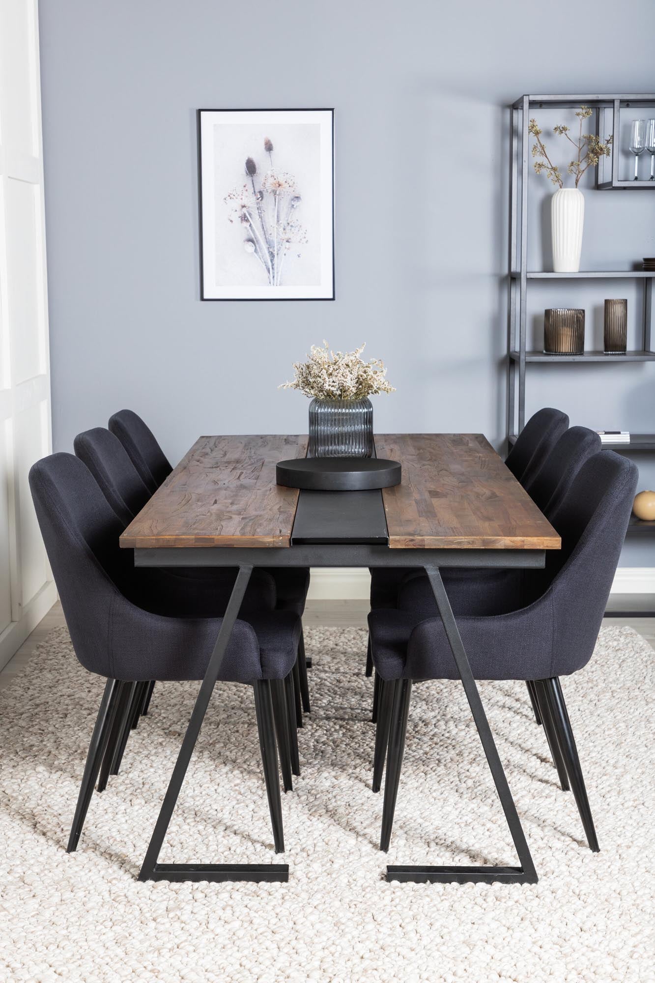Modernes Esszimmerset Jakarta mit 200 cm Tisch und 6 Stühlen, ideal für gesellige Abende und stilvolle Essensrunden.