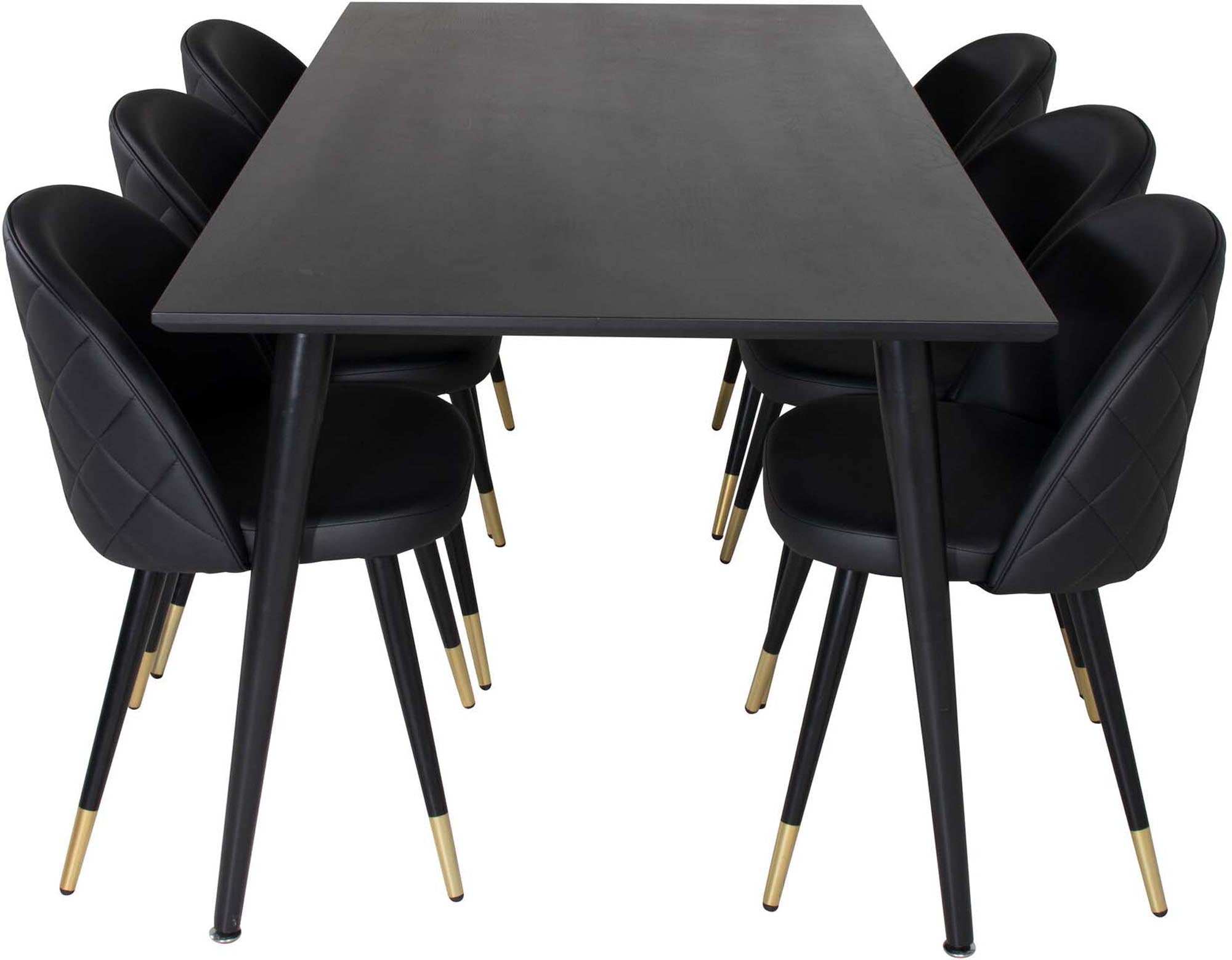 Modernes Esszimmerset von Venture Home, bestehend aus einem 180 cm langen Tisch und 6 stilvollen Samt-Stühlen, perfekt für gesellige Abendessen.
