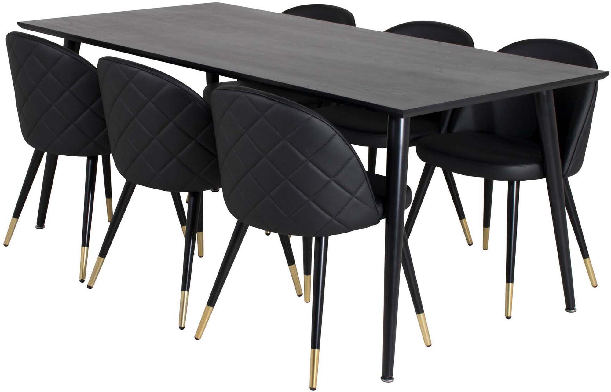 Elegantes Esszimmerset mit einem 180 cm langen Tisch und 6 hochwertigen Samtstühlen, ideal für stilvolle Essbereiche und gesellige Zusammenkünfte.