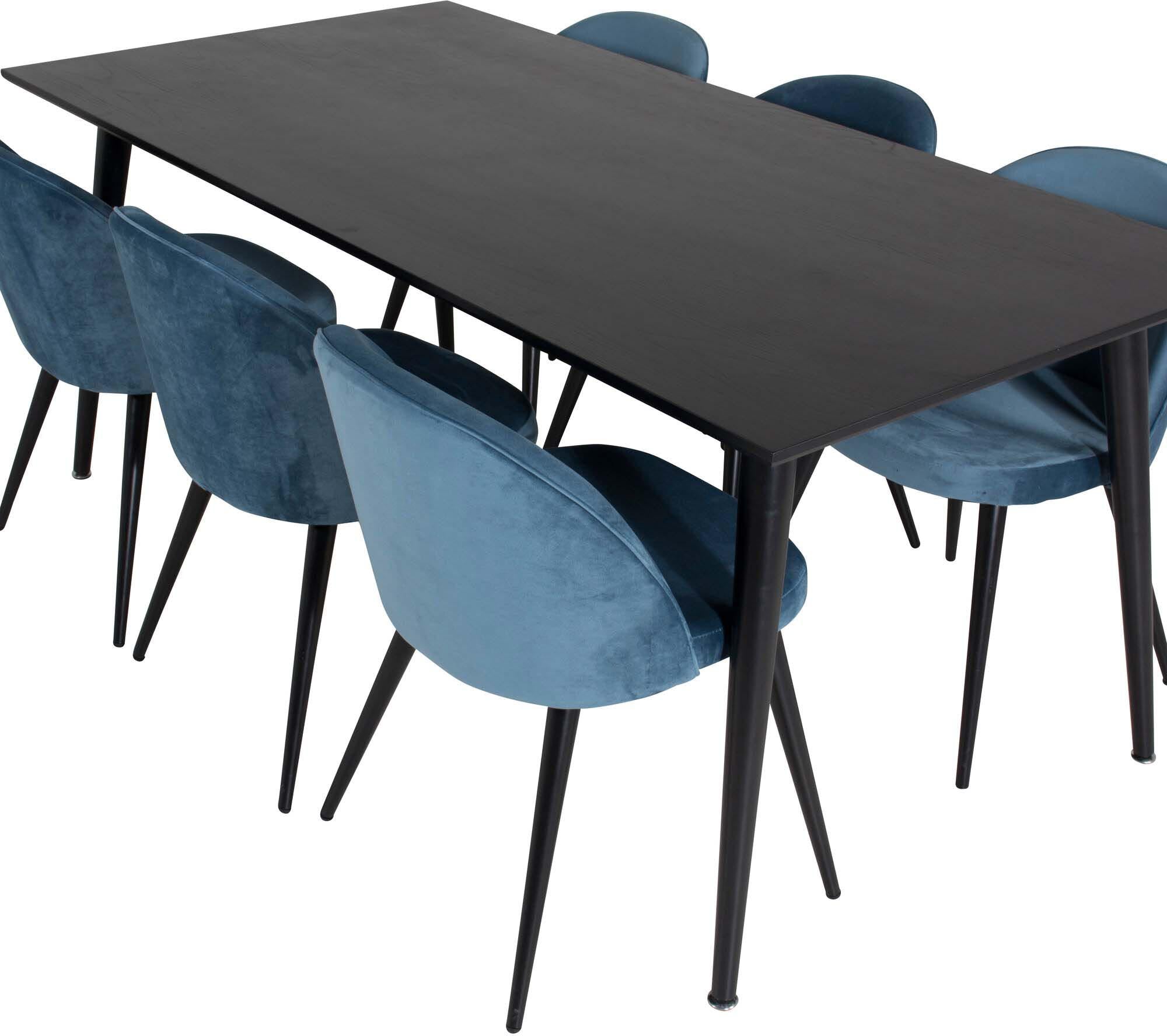 Modernes Esszimmerset von Venture Home, bestehend aus einem 180 cm langen Tisch und 6 eleganten Samt-Stühlen, perfekt für jeden Essbereich.