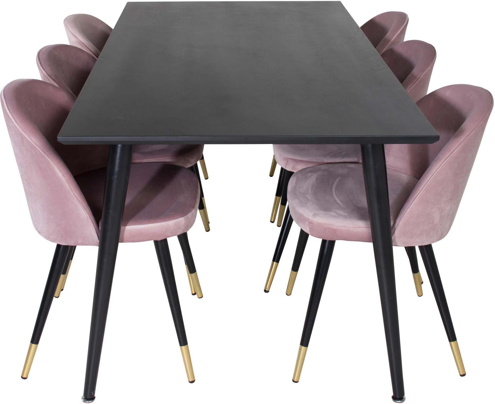Modernes Esszimmerset von Venture Home, bestehend aus einem 180 cm langen Tisch und 6 stilvollen Samt-Stühlen, perfekt für gesellige Zusammenkünfte.
