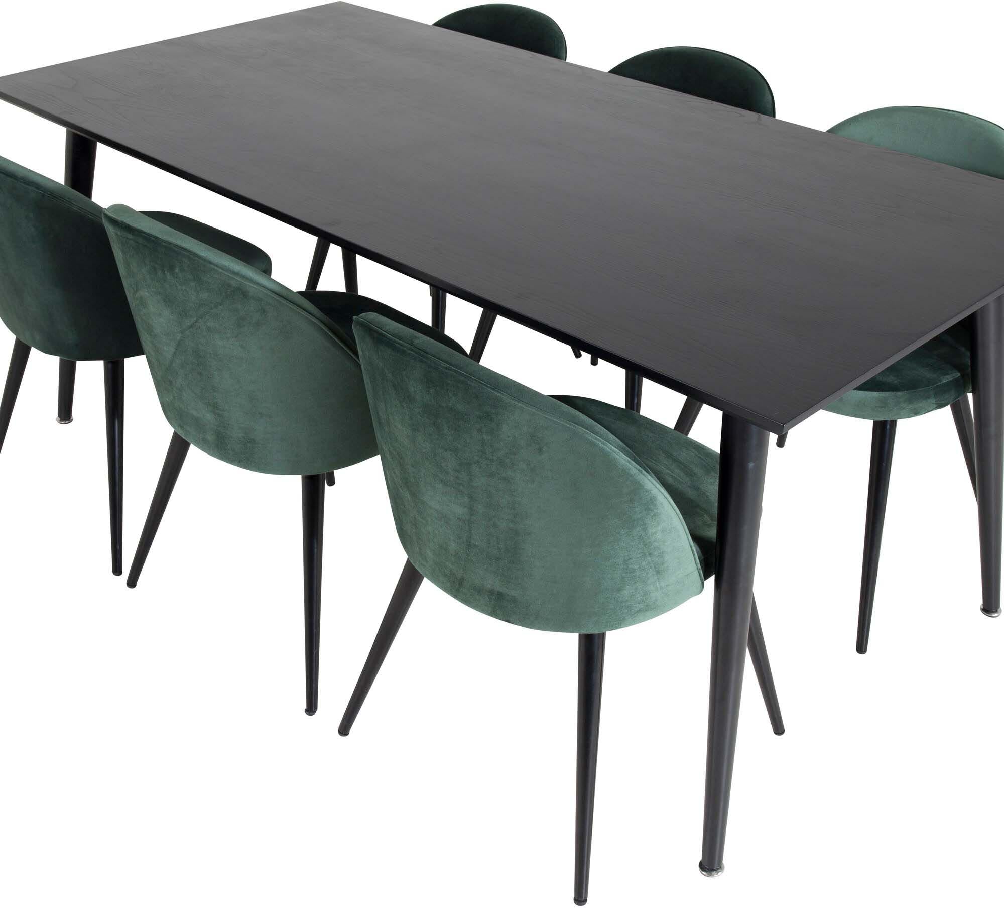 Elegantes Esszimmerset von Venture Home mit 180 cm Tisch und 6 stilvollen Samtstühlen, ideal für gesellige Abendessen und besondere Anlässe.