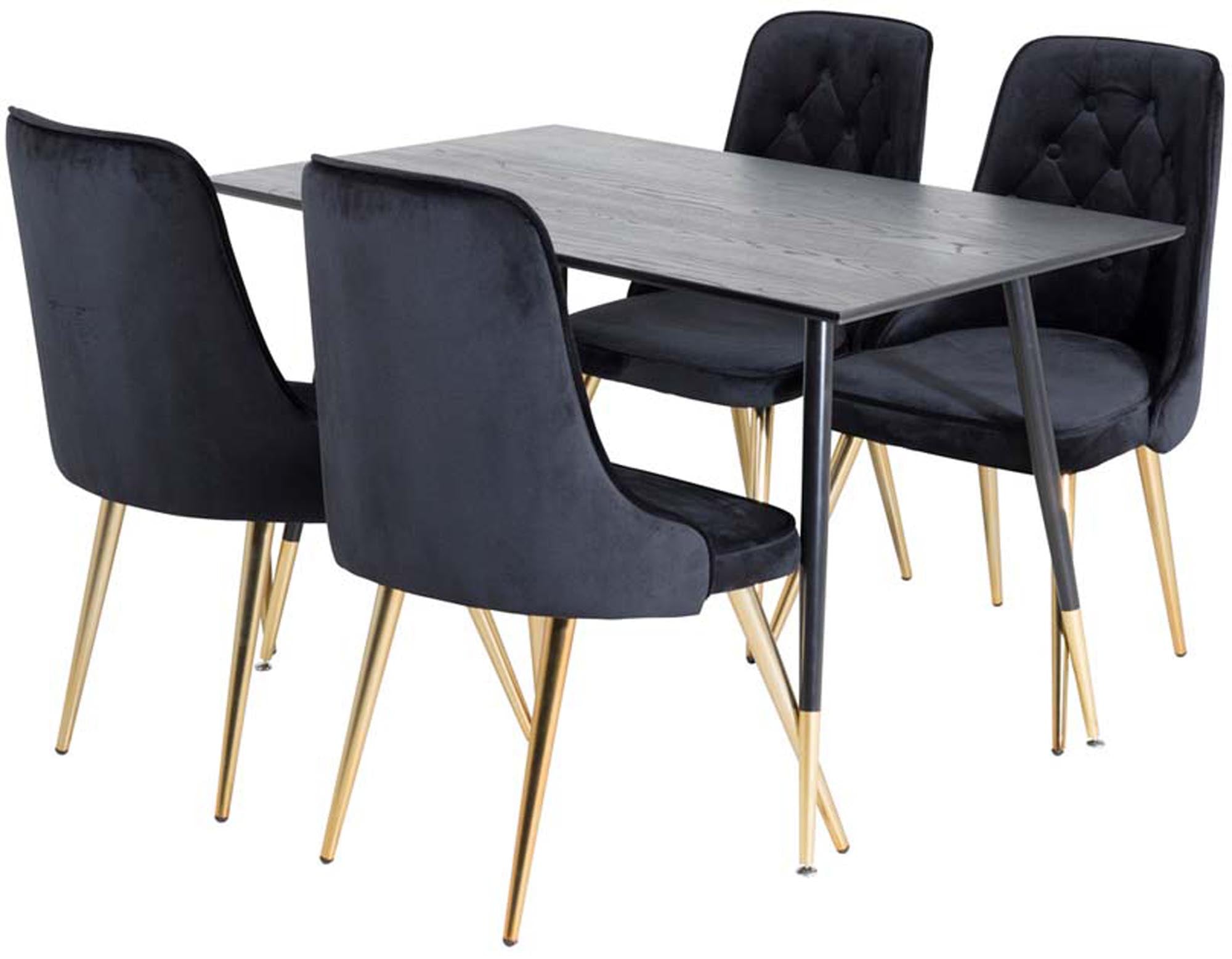 Entdecken Sie das Dipp Esszimmerset + Velvet Deluxe von Venture Home: Moderner Esstisch 120cm und luxuriöse Velvet-Stühle für stilvolle Geselligkeit.