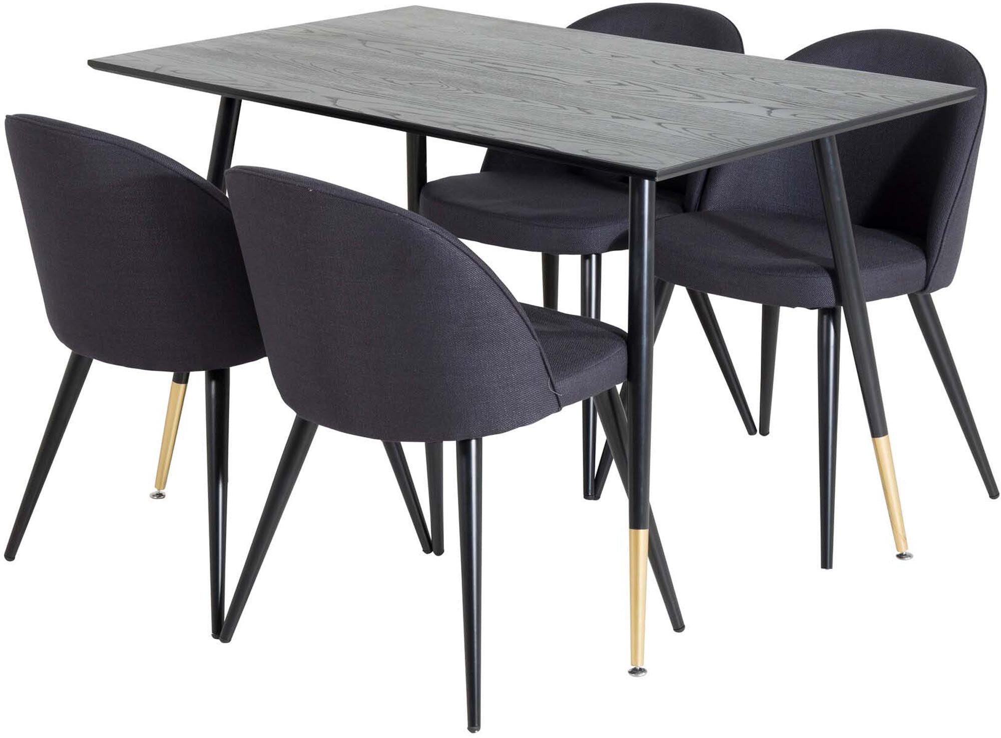 Stilvolles Esszimmerset Dipp mit 120 cm Tisch und 4 edlen Samtstühlen, ideal für ein modernes und einladendes Essambiente.