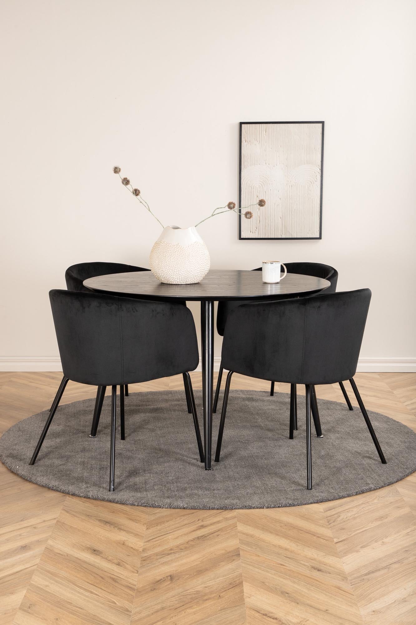 Esszimmerset Dipp mit runder Tischplatte ⌀115cm und 4 Stühlen, modernes Design von Venture Home, ideal für gemütliche Essbereiche.