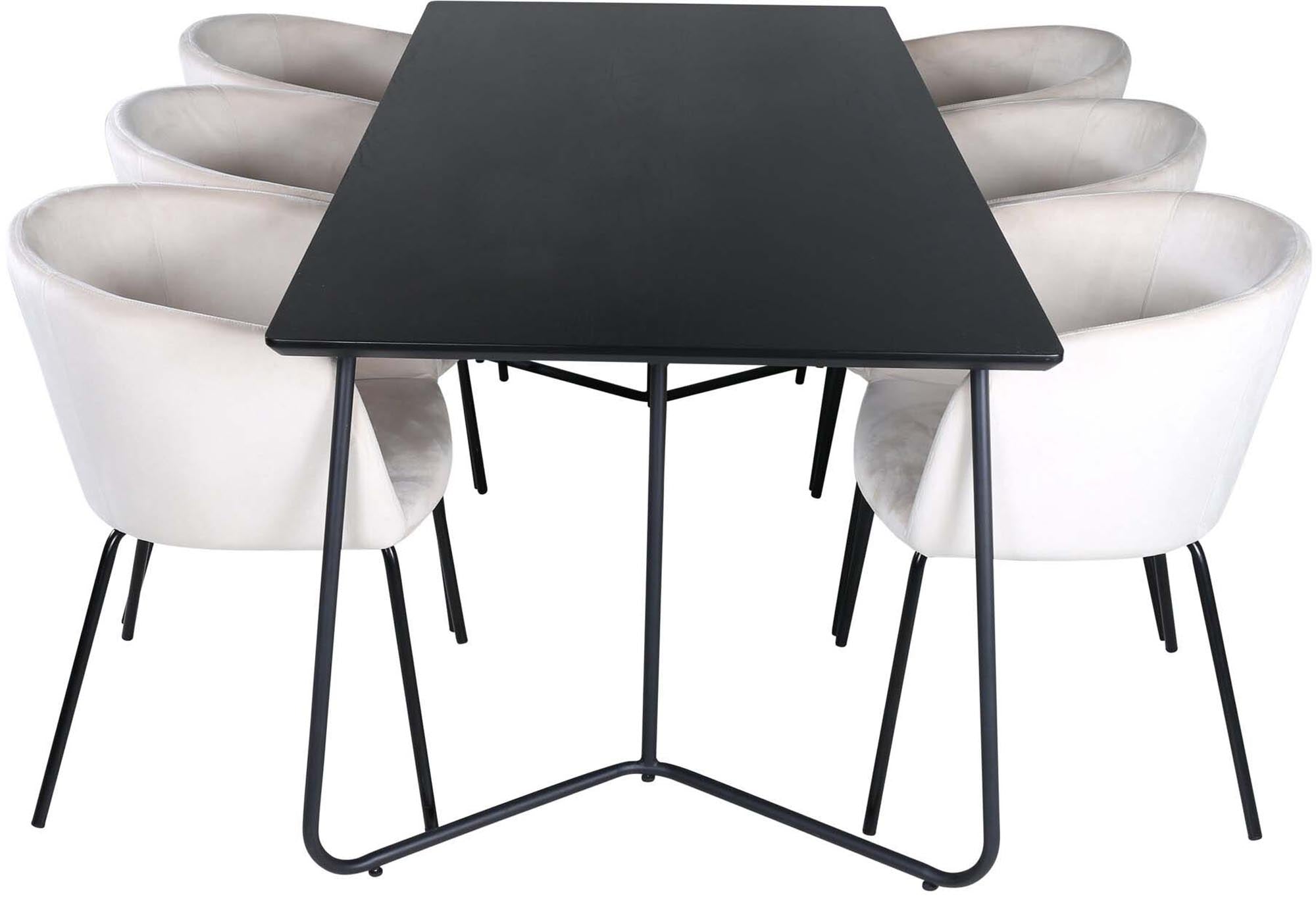 Elegantes Esszimmerset mit einem 190 cm langen Tisch und sechs geschmackvollen Berit-Stühlen, ideal für stilvolle Dinnerpartys und gemütliche Zusammenkünfte.
