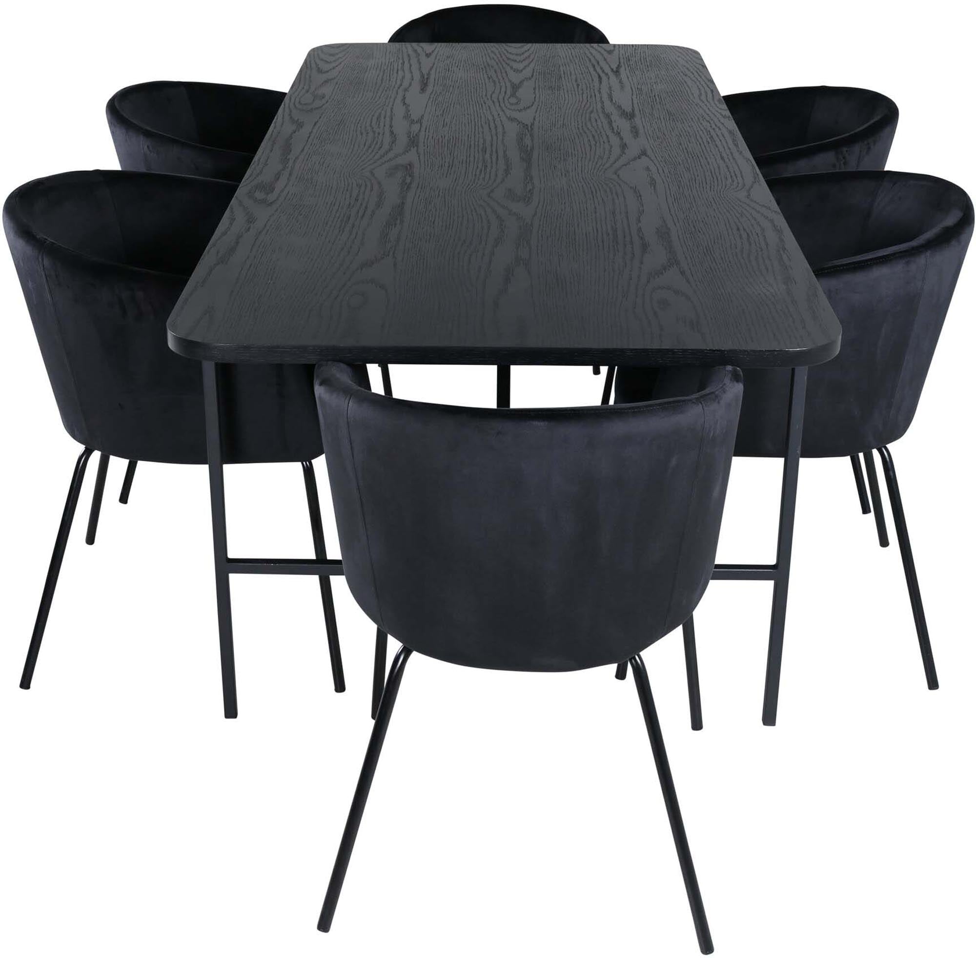 Modernes Esszimmerset Uno mit einem 200 cm langen Tisch und 6 stilvollen Berit Stühlen von Venture Home – perfekt für gesellige Abendessen.