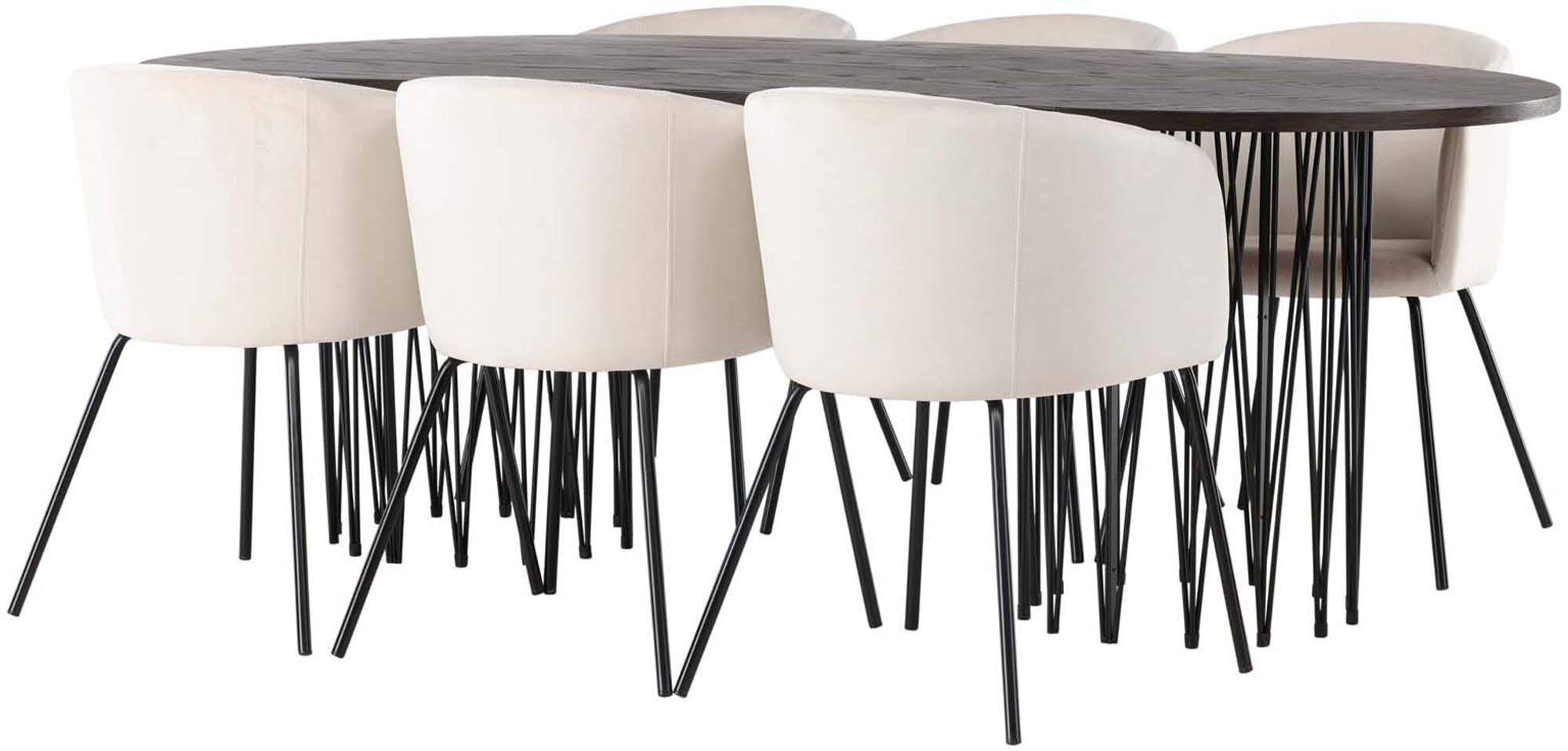 Modernes Esszimmerset "Stone" mit 220 cm Tisch und 6 bequemen Stühlen von Venture Home. Ideal für stilvolle Dinnerpartys und Familienessen.