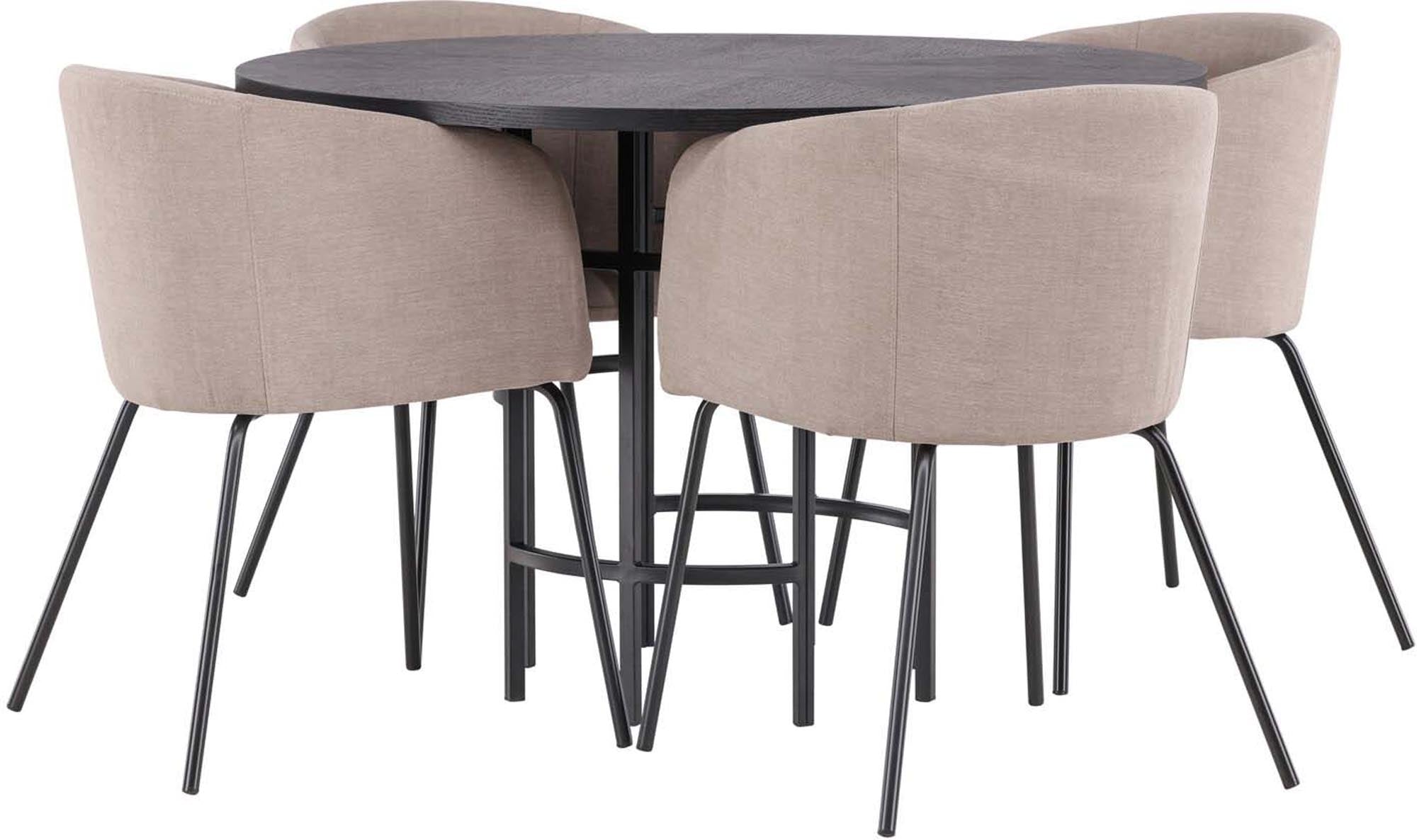 Elegantes Esszimmerset Copenhagen + Berit mit runder Tischplatte von 115 cm und vier stilvollen Stühlen für einladende Essbereiche.