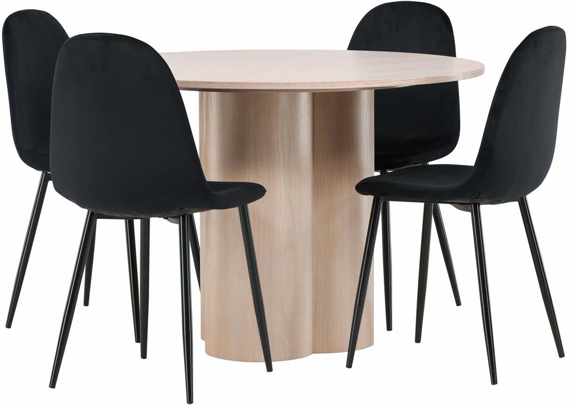 Modernes Esszimmer Set Olivia mit rundem Polar Tisch (⌀110cm) und 4 stilvollen Stühlen von Venture Home für einladende Essbereiche.